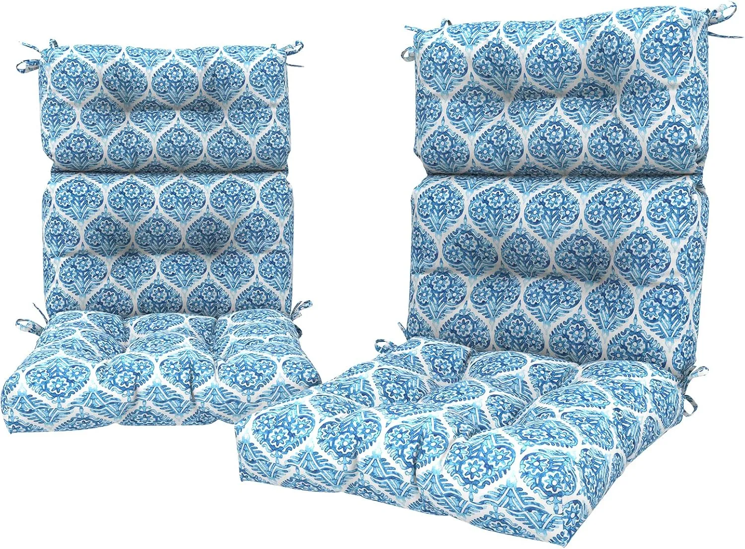 LVTXIII 2 Pack Outdoor/Indoor High Back Chair Cushions, Deep Seat Patio Seat and Back Cushion Set, Stuffed High Rebound Foam Rocking Chair Cushions, 44"x22"x4", Celadon Geometric