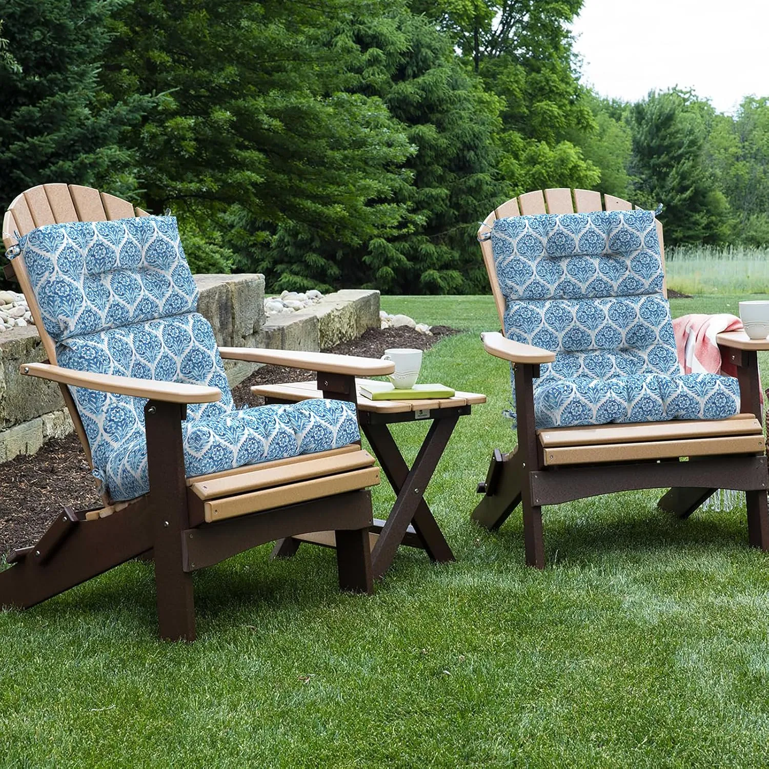 LVTXIII 2 Pack Outdoor/Indoor High Back Chair Cushions, Deep Seat Patio Seat and Back Cushion Set, Stuffed High Rebound Foam Rocking Chair Cushions, 44"x22"x4", Celadon Geometric