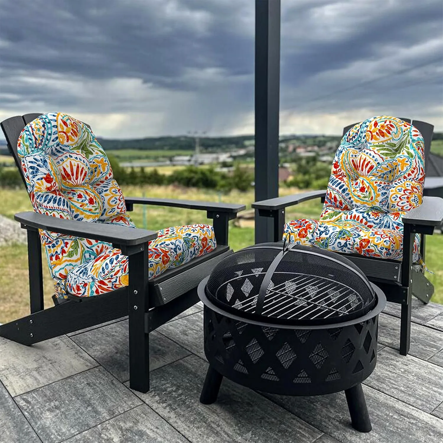 LVTXIII Outdoor Adirondack Chair Cushions, 44x19x4 Inch Non-Slip High Back Rocking Chair Cushion, Tufted Patio Lounge Cushion Seat Cushion, Set of 2, Paisley Multi