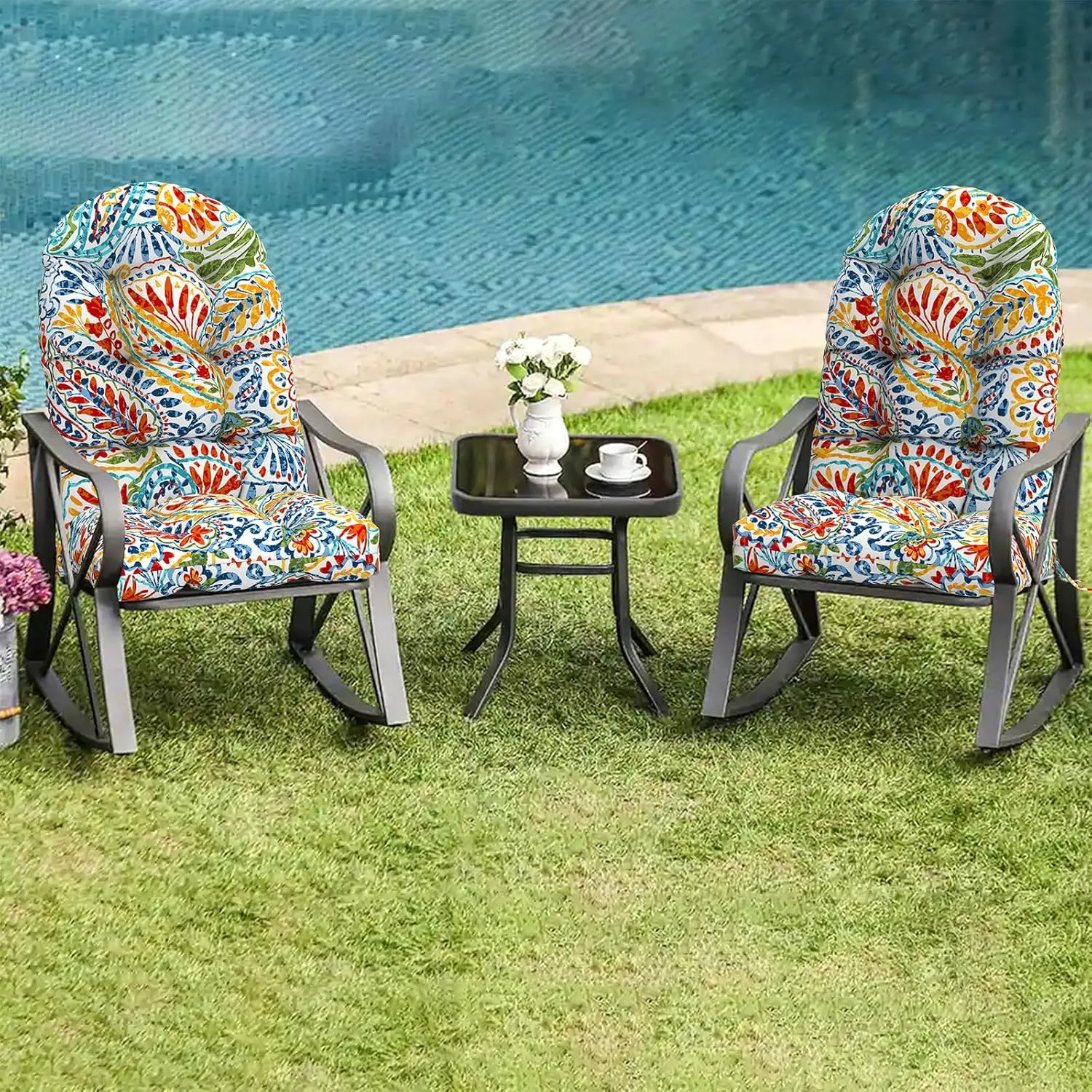 LVTXIII Outdoor Adirondack Chair Cushions, 44x19x4 Inch Non-Slip High Back Rocking Chair Cushion, Tufted Patio Lounge Cushion Seat Cushion, Set of 2, Paisley Multi