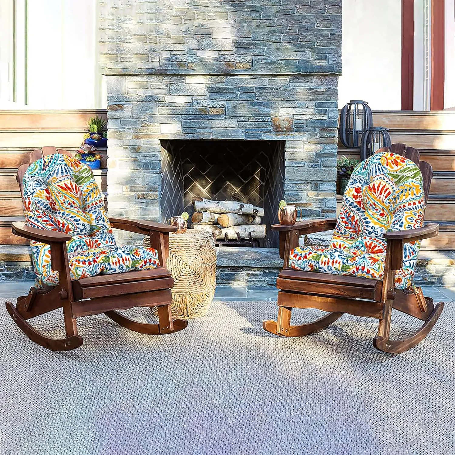 LVTXIII Outdoor Adirondack Chair Cushions, 44x19x4 Inch Non-Slip High Back Rocking Chair Cushion, Tufted Patio Lounge Cushion Seat Cushion, Set of 2, Paisley Multi