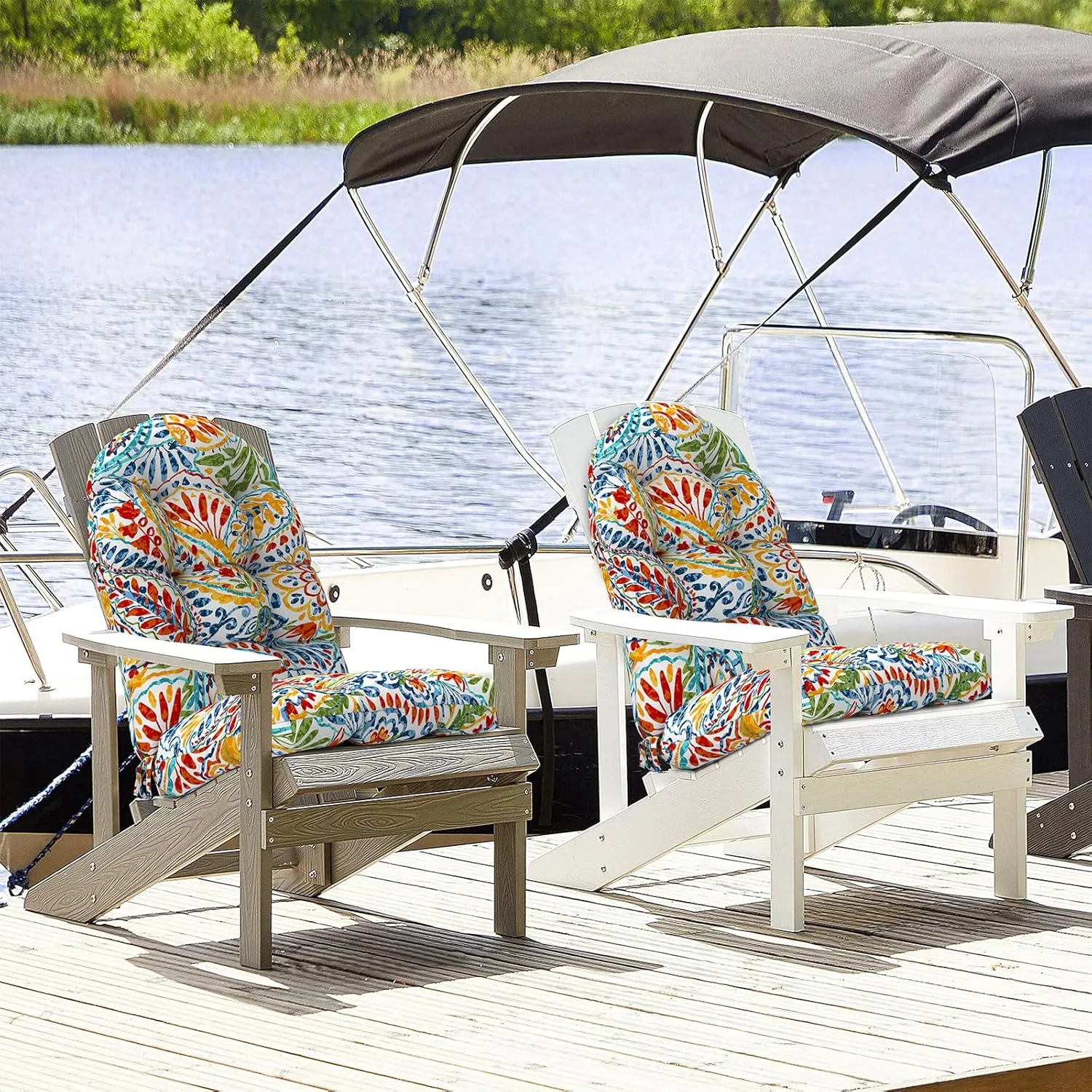 LVTXIII Outdoor Adirondack Chair Cushions, 44x19x4 Inch Non-Slip High Back Rocking Chair Cushion, Tufted Patio Lounge Cushion Seat Cushion, Set of 2, Paisley Multi