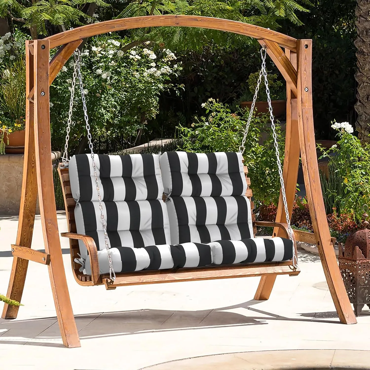 LVTXIII Outdoor Seat/Back Chair Cushion Patio Tufted High Back Cushion, Seasonal Replacement Rocking Chair Cushion with Ties (22" W x 20D, Set of 2, Cabana Black)