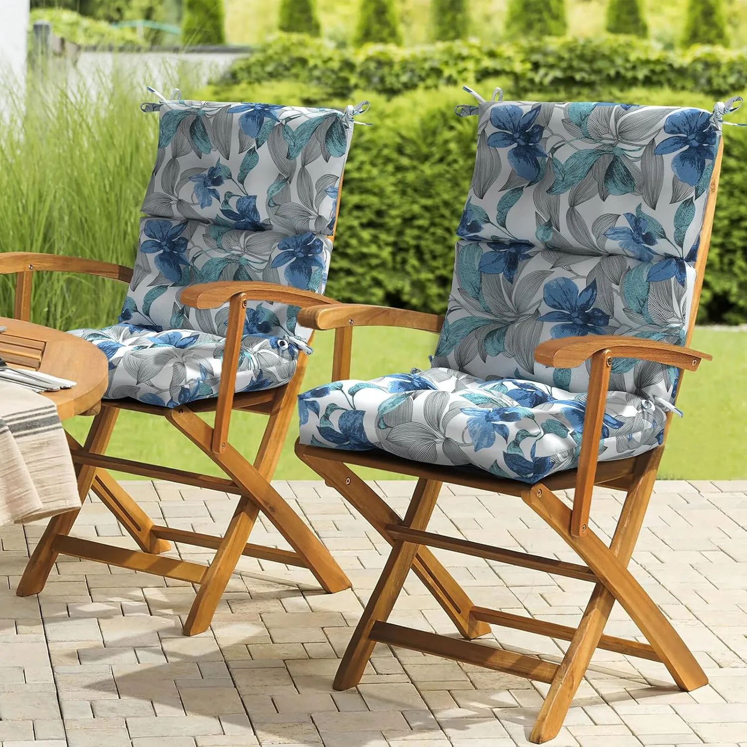 LVTXIII Outdoor Tufted High Back Cushions Set of 2 Patio Seasonal Replacement Rocking Chair Cushion with Ties, Solid Seat and Back Chair Cushion, (44” L x 22W”, Clemens Noir Blue)