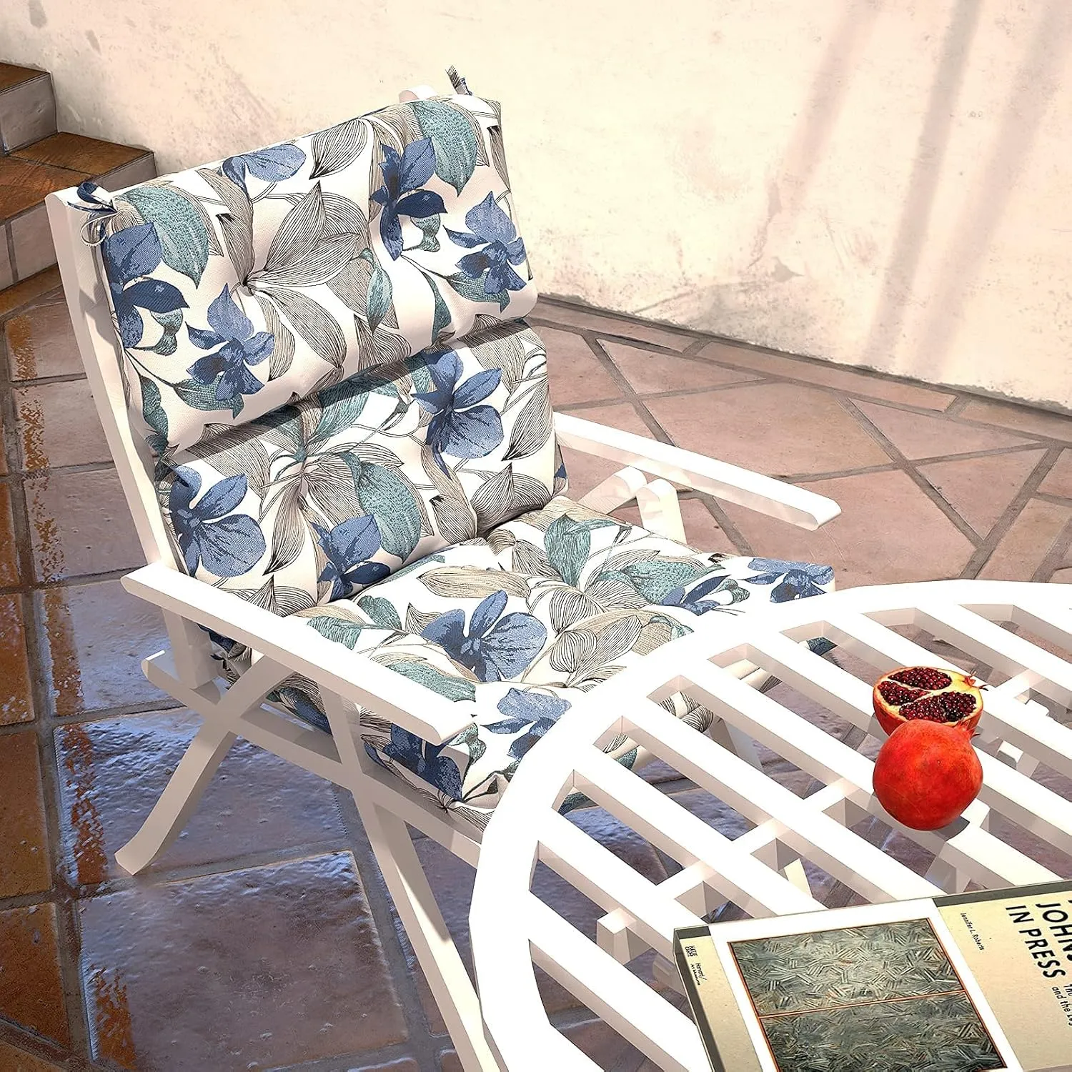 LVTXIII Outdoor Tufted High Back Cushions Set of 2 Patio Seasonal Replacement Rocking Chair Cushion with Ties, Solid Seat and Back Chair Cushion, (44” L x 22W”, Clemens Noir Blue)