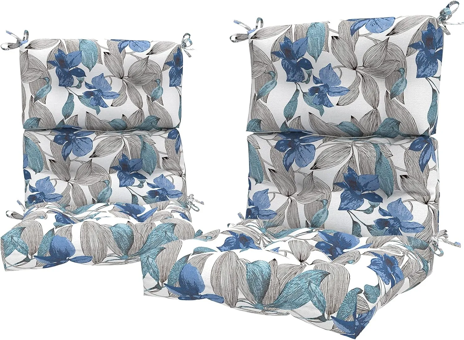 LVTXIII Outdoor Tufted High Back Cushions Set of 2 Patio Seasonal Replacement Rocking Chair Cushion with Ties, Solid Seat and Back Chair Cushion, (44” L x 22W”, Clemens Noir Blue)