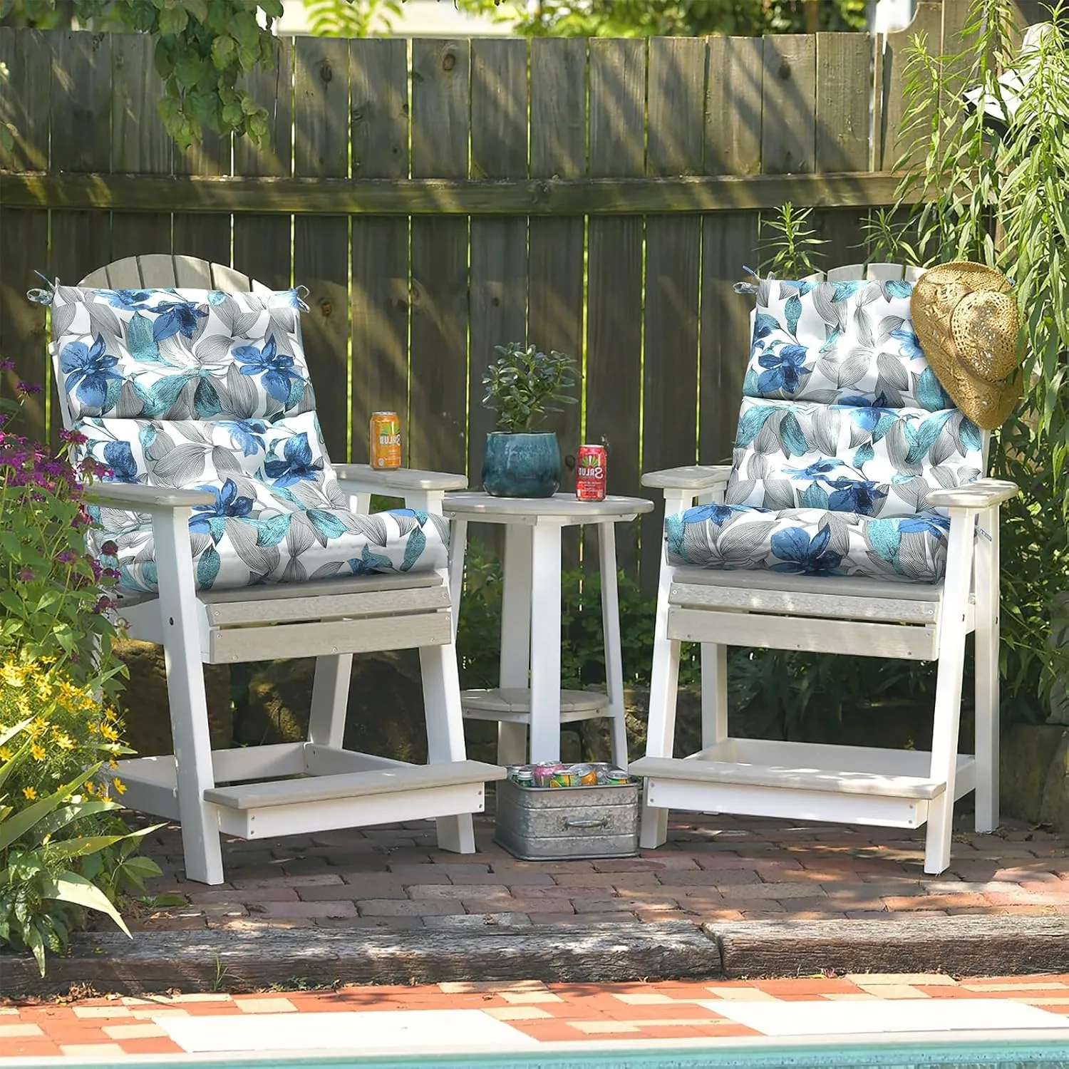 LVTXIII Outdoor Tufted High Back Cushions Set of 2 Patio Seasonal Replacement Rocking Chair Cushion with Ties, Solid Seat and Back Chair Cushion, (44” L x 22W”, Clemens Noir Blue)