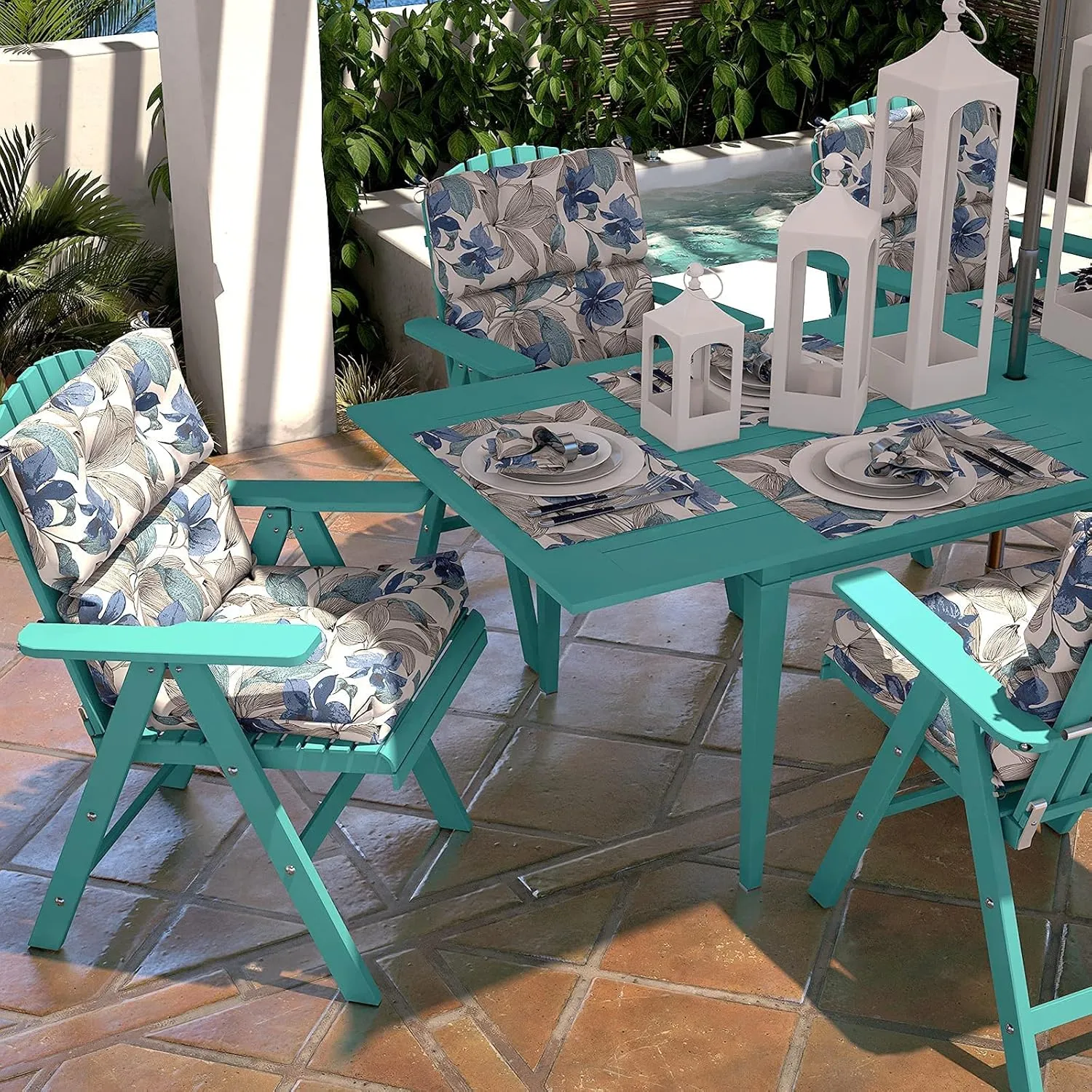 LVTXIII Outdoor Tufted High Back Cushions Set of 2 Patio Seasonal Replacement Rocking Chair Cushion with Ties, Solid Seat and Back Chair Cushion, (44” L x 22W”, Clemens Noir Blue)