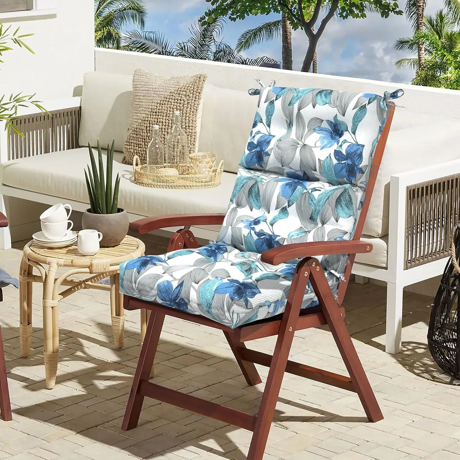 LVTXIII Outdoor Tufted High Back Cushions Set of 2 Patio Seasonal Replacement Rocking Chair Cushion with Ties, Solid Seat and Back Chair Cushion, (44” L x 22W”, Clemens Noir Blue)