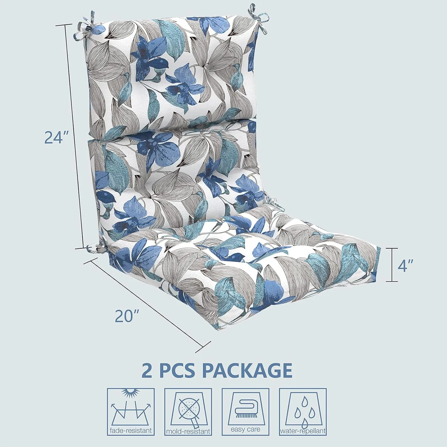 LVTXIII Outdoor Tufted High Back Cushions Set of 2 Patio Seasonal Replacement Rocking Chair Cushion with Ties, Solid Seat and Back Chair Cushion, (44” L x 22W”, Clemens Noir Blue)