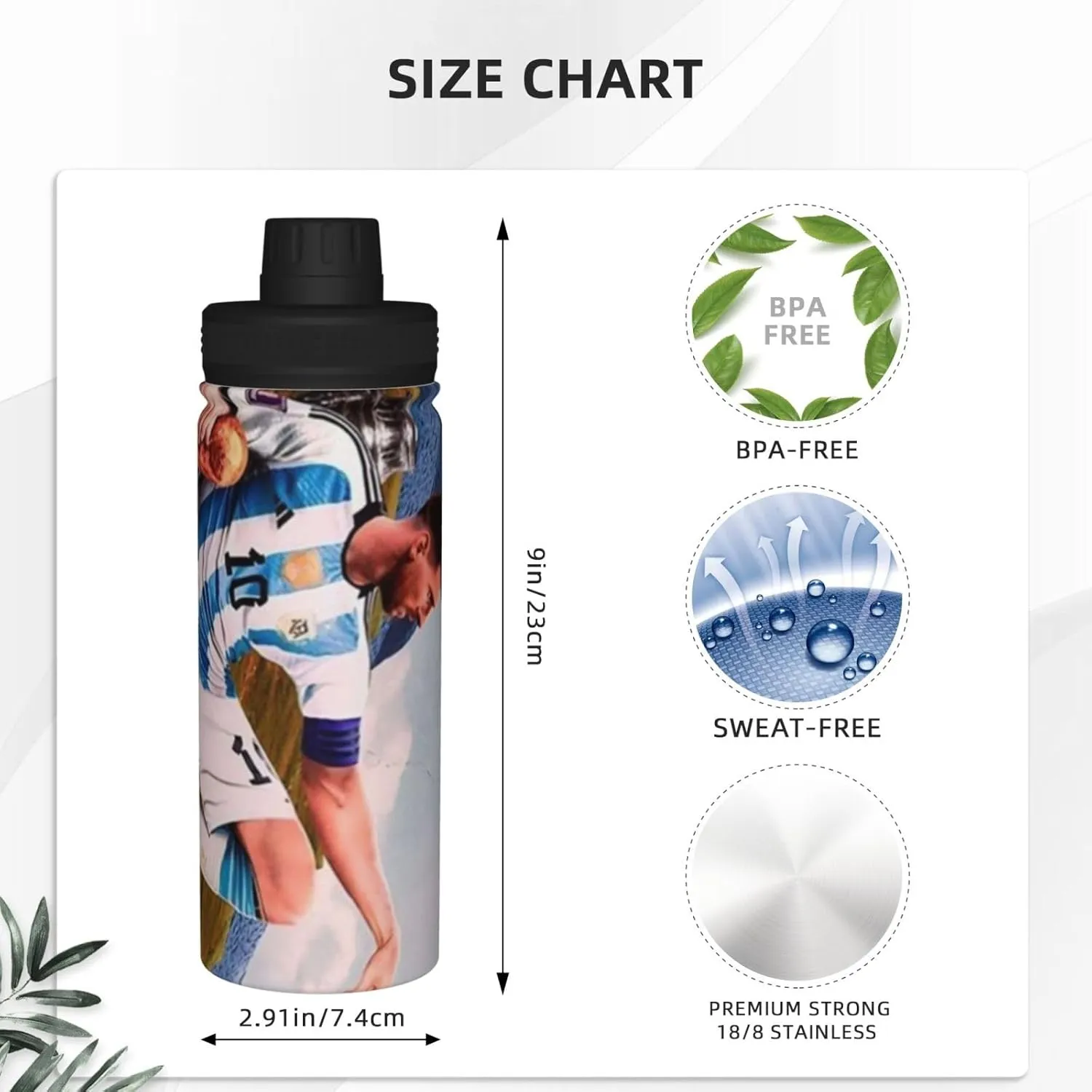 M-essi 18OZ sports insulated water bottle easy to carry with spout cover, insulated water bottle White