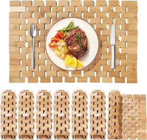 MABOZOO Bamboo Placemats,Thick Farmhouse Rolling Place Mat for Table Protection,Anti-Slip and Heat-Resistant Table Mat for Kitchen, Dinning Room (6 Pcs)