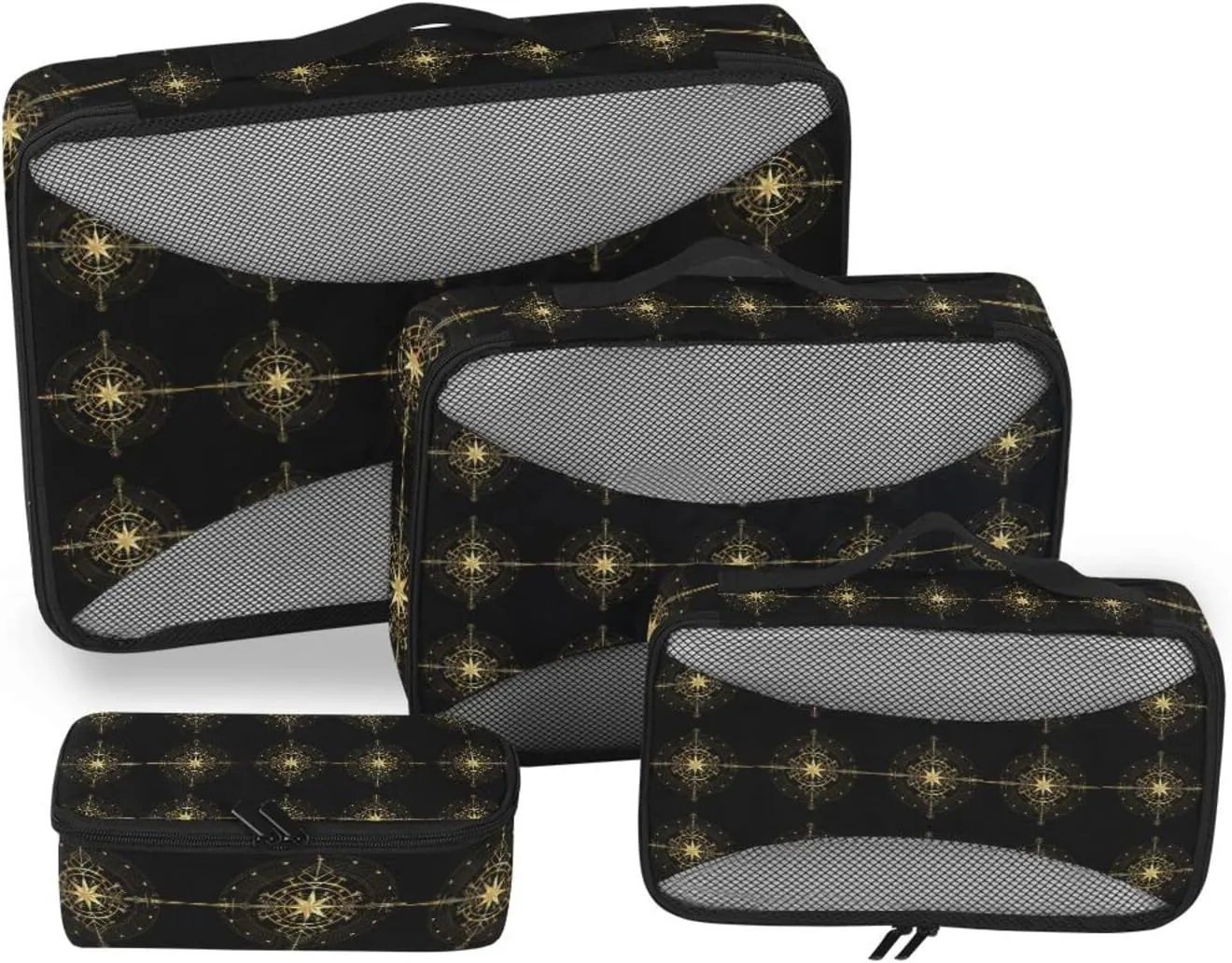 Magic Ancient Wind Rose Magic Navigation Gold Compass 4 PCs Set Packing Bags, Luggage Organizer Bag, Portable Cube Toiletry bag, Durable Travel Cosmetic Storage Bag for Men Women