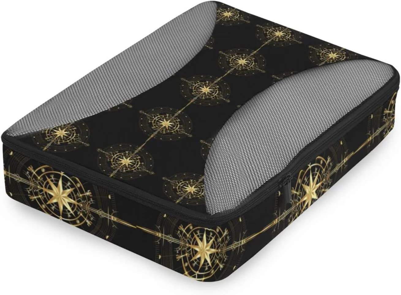 Magic Ancient Wind Rose Magic Navigation Gold Compass 4 PCs Set Packing Bags, Luggage Organizer Bag, Portable Cube Toiletry bag, Durable Travel Cosmetic Storage Bag for Men Women