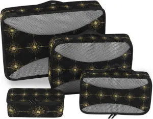 Magic Ancient Wind Rose Magic Navigation Gold Compass 4 PCs Set Packing Bags, Luggage Organizer Bag, Portable Cube Toiletry bag, Durable Travel Cosmetic Storage Bag for Men Women