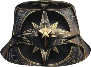 Magical Design Norse Runes Compass Fisherman Hat, Foldable Sun Hat,^ Lightweight, Breathable, Easy to Carry, Suitable for Both Men and Women. Black