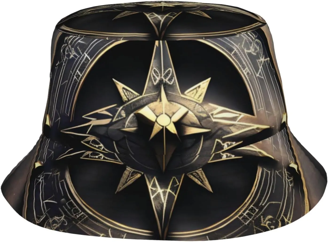 Magical Design Norse Runes Compass Fisherman Hat, Foldable Sun Hat,^^ Lightweight, Breathable, Easy to Carry, Suitable for Both Men and Women. Black