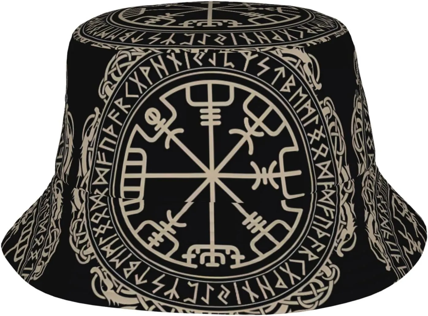 Magical Design Norse Runes Compass Prints Adult Sunshade Bucket hat : Lightweight, Breathable and Foldable Suitable for Outdoor Activities Black