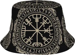 Magical Design Norse Runes Compass Prints Adult Sunshade Bucket hat : Lightweight, Breathable and Foldable Suitable for Outdoor Activities Black