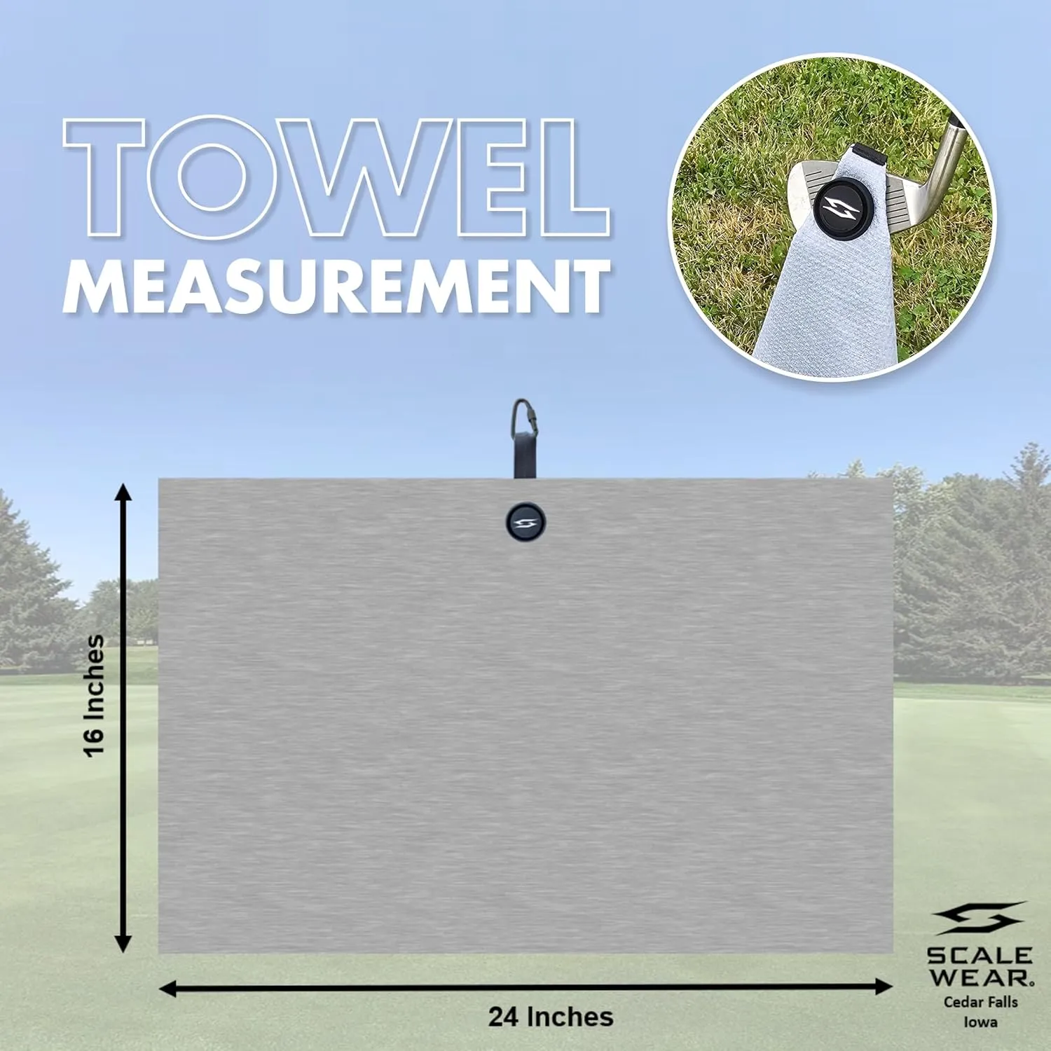 Magnetic Microfiber Waffle Golf Towel – Large 16"x24" Clean Golf Club Ball Magnet Clip to Hang on Bag Cart Strong Premium Strength Ultra Absorbent Gear Grey Men (Heathered Gray)