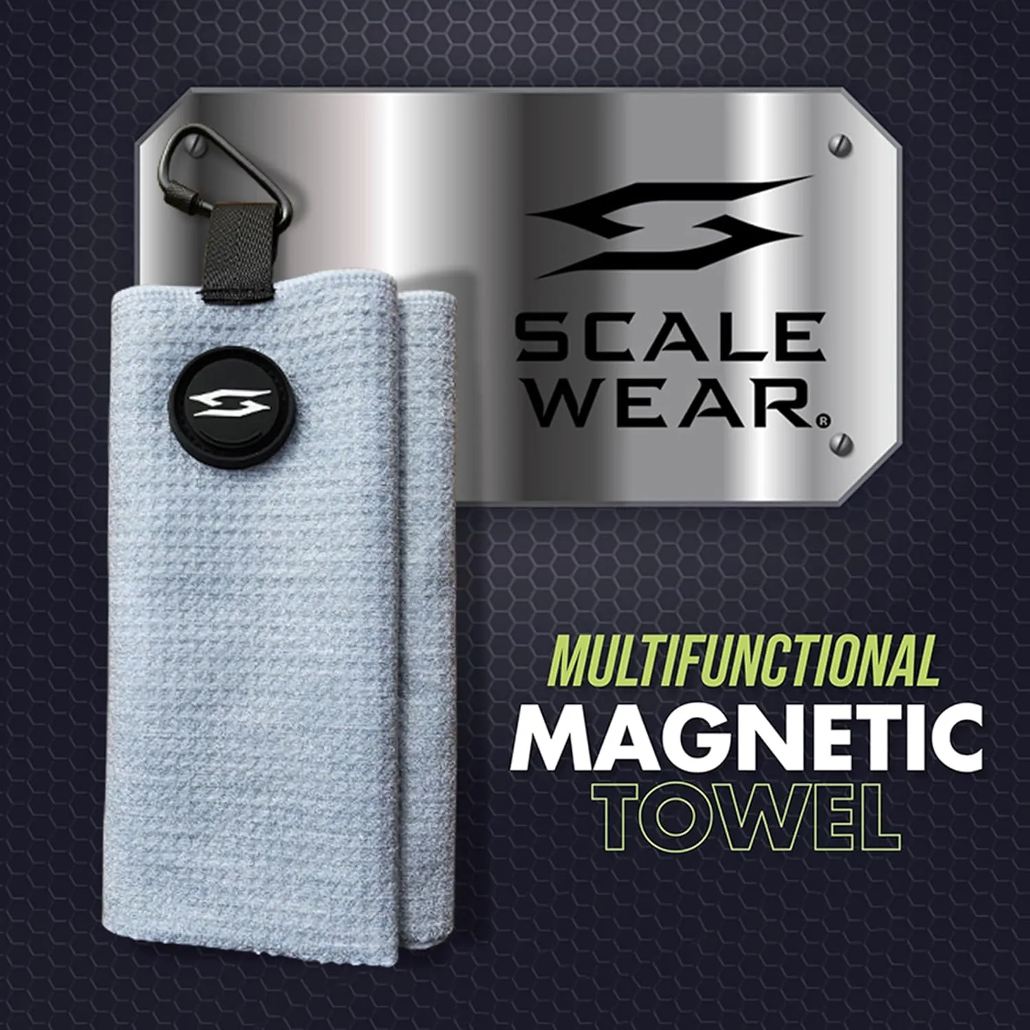 Magnetic Microfiber Waffle Golf Towel – Large 16"x24" Clean Golf Club Ball Magnet Clip to Hang on Bag Cart Strong Premium Strength Ultra Absorbent Gear Grey Men (Heathered Gray)