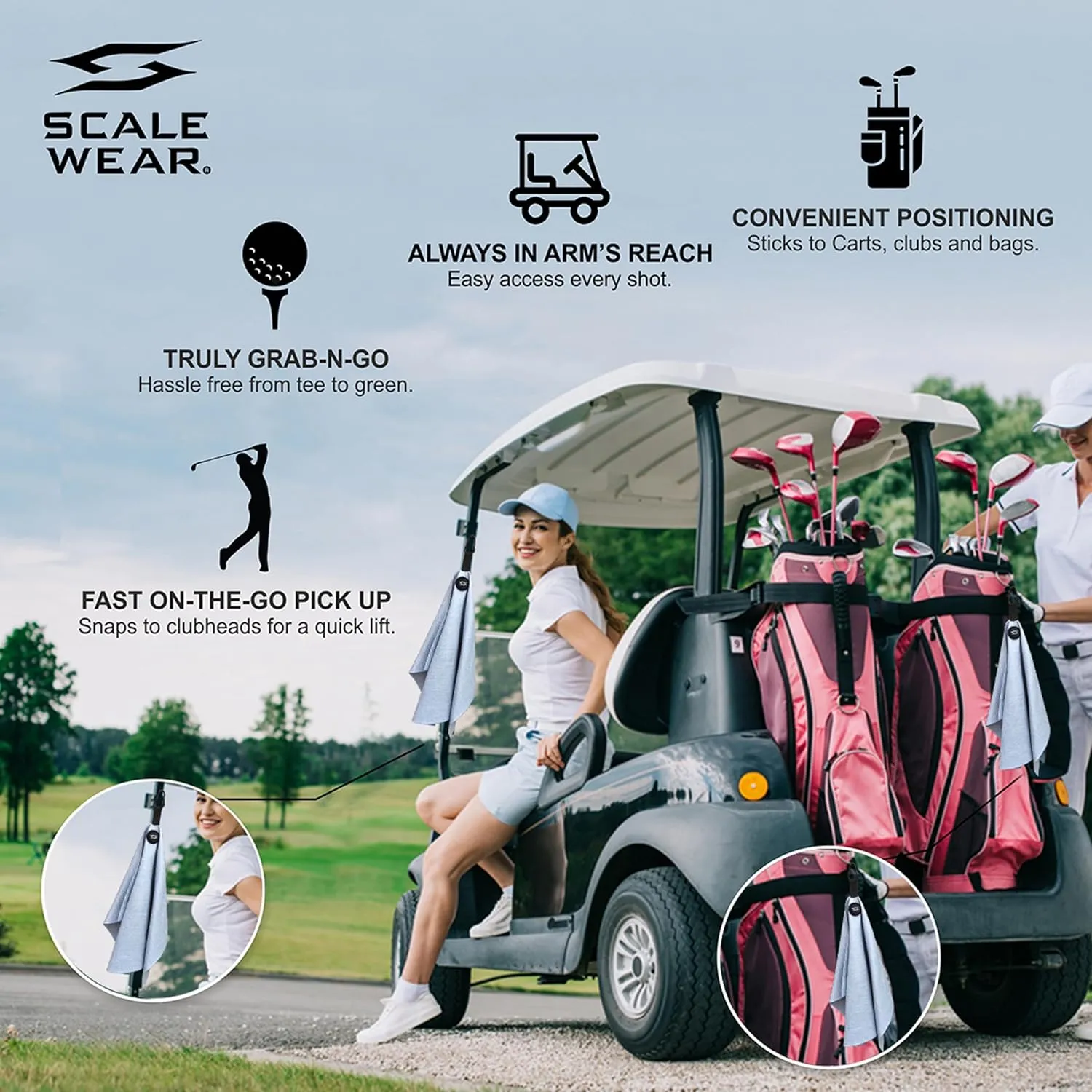 Magnetic Microfiber Waffle Golf Towel – Large 16"x24" Clean Golf Club Ball Magnet Clip to Hang on Bag Cart Strong Premium Strength Ultra Absorbent Gear Grey Men (Heathered Gray)
