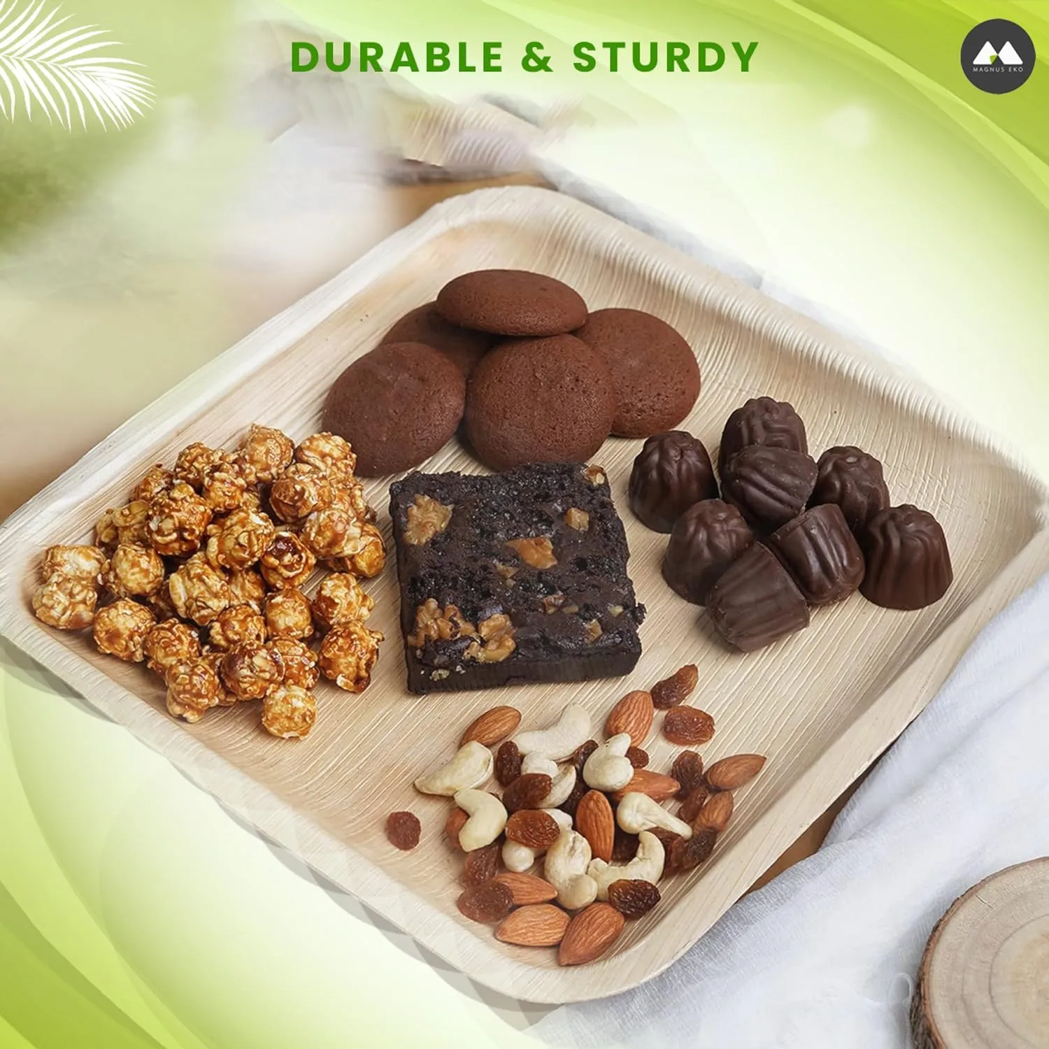 magnus EKO | 6 Inch Square Plates 100 Pcs | Disposable Plates For Party | Eco Friendly, Compostable and Biodegradable serving plates for Catering, Weddings and Parties