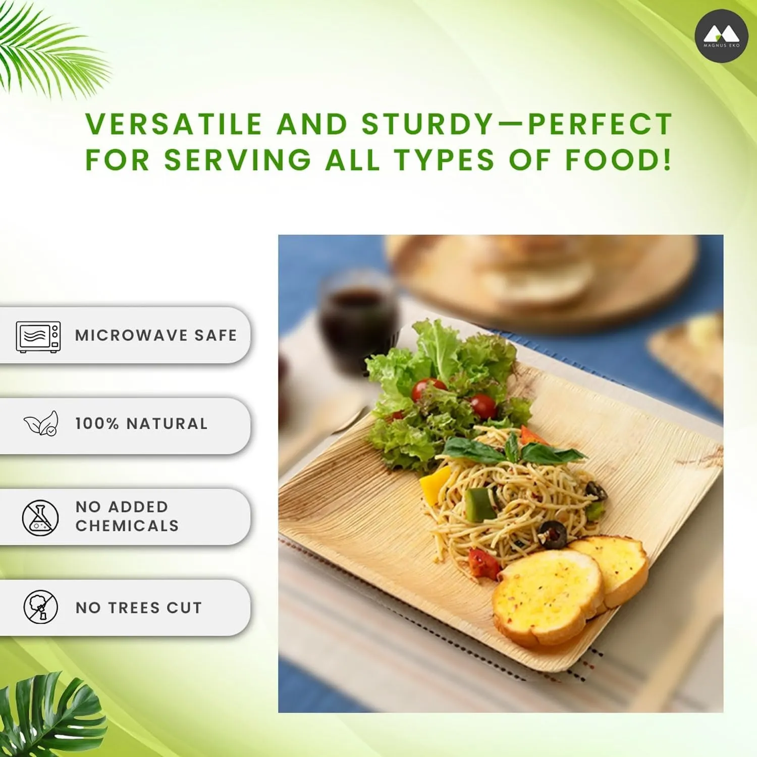 magnus EKO | 6 Inch Square Plates 100 Pcs | Disposable Plates For Party | Eco Friendly, Compostable and Biodegradable serving plates for Catering, Weddings and Parties