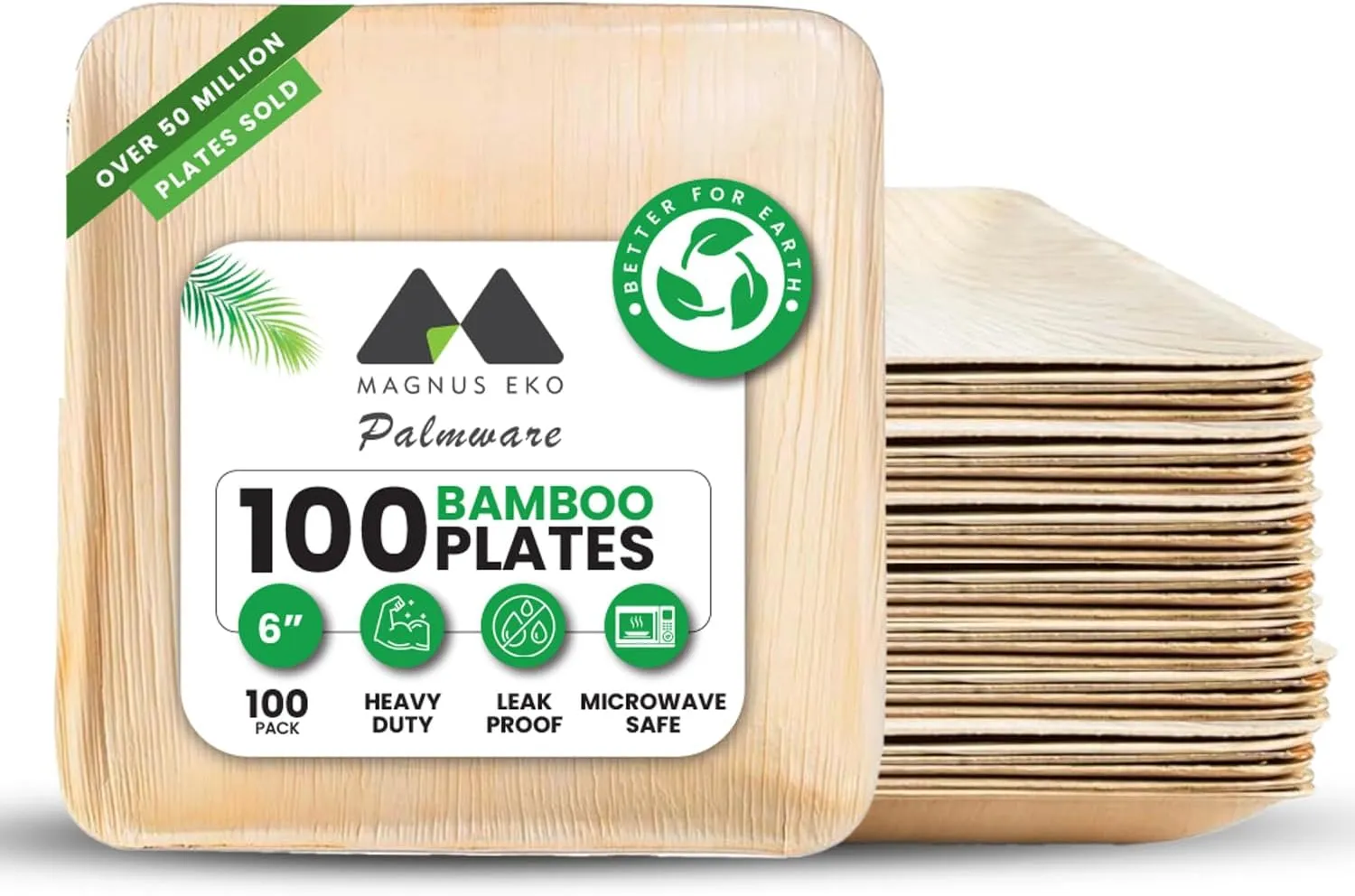 magnus EKO | 6 Inch Square Plates 100 Pcs | Disposable Plates For Party | Eco Friendly, Compostable and Biodegradable serving plates for Catering, Weddings and Parties