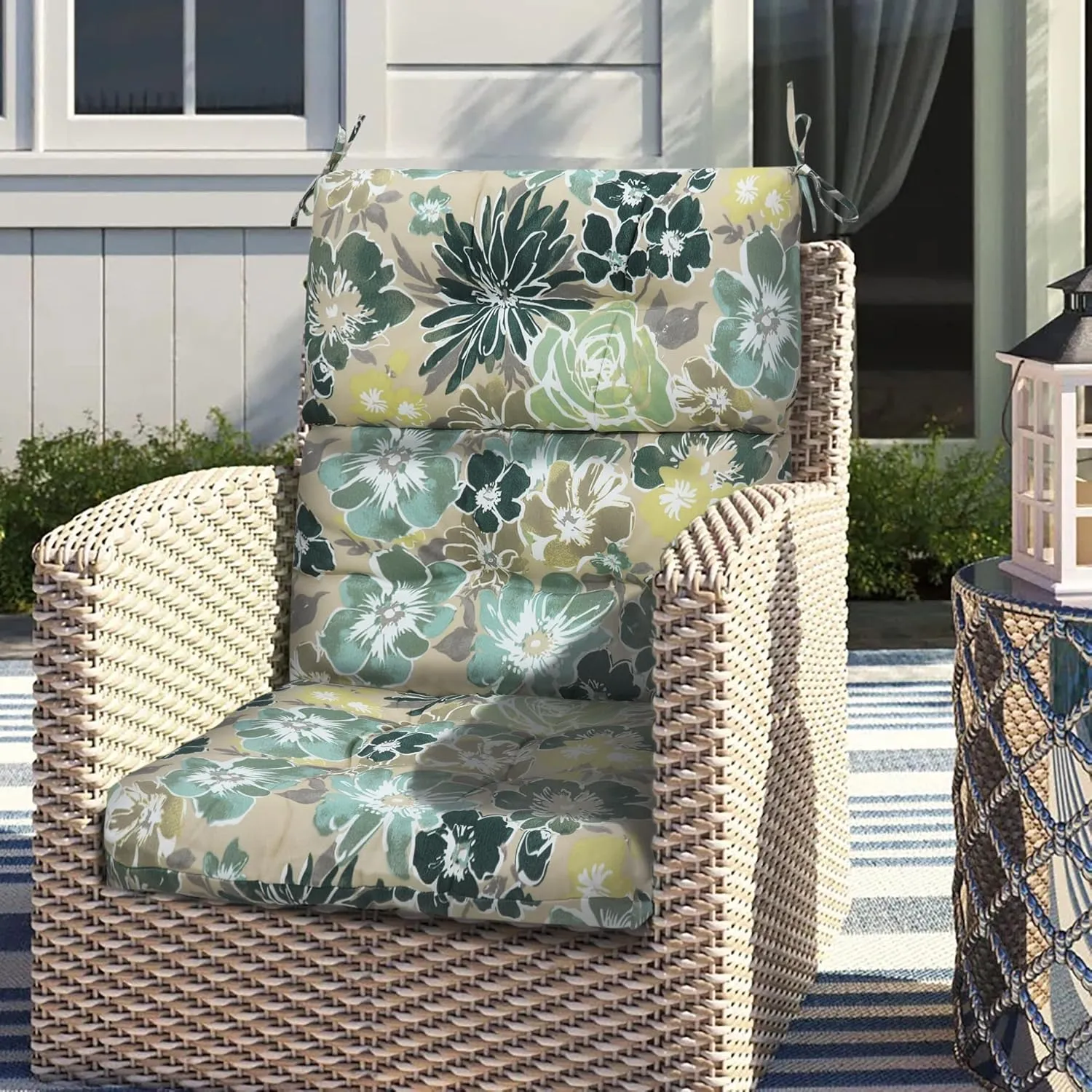 Magpie Fabrics Patio Tufted High Back Chair Cushion 2 Count, Waterproof Fade Resistant Indoor Outdoor Deep Seating Rocking Chair Swing Seat/Back Cushions - Green Floral