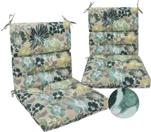 Magpie Fabrics Patio Tufted High Back Chair Cushion 2 Count, Waterproof Fade Resistant Indoor Outdoor Deep Seating Rocking Chair Swing Seat/Back Cushions - Green Floral