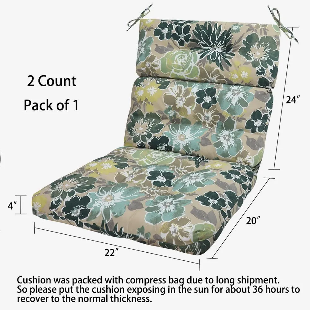 Magpie Fabrics Patio Tufted High Back Chair Cushion 2 Count, Waterproof Fade Resistant Indoor Outdoor Deep Seating Rocking Chair Swing Seat/Back Cushions - Green Floral