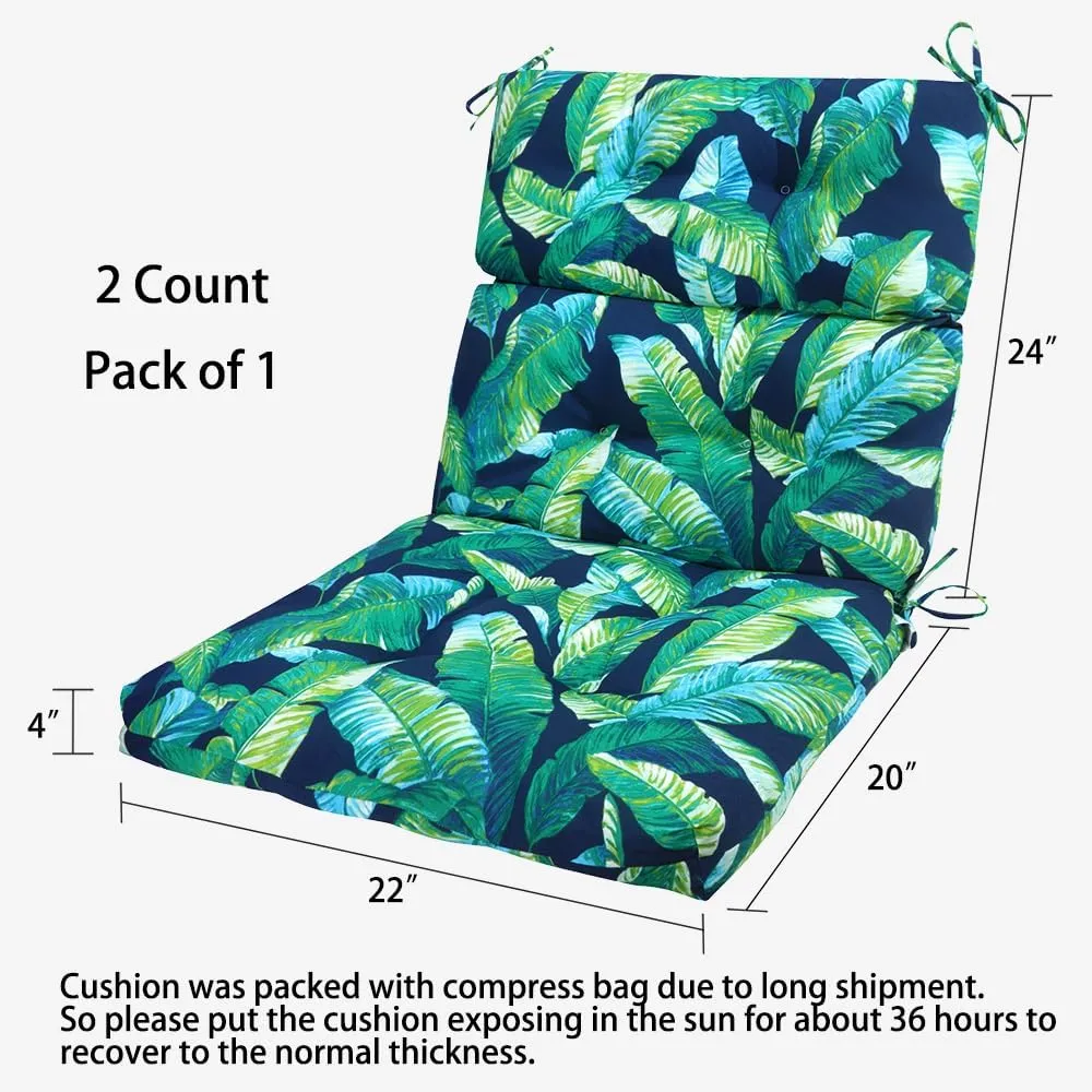 Magpie Fabrics Patio Tufted High Back Chair Cushion 2 Count, Waterproof Fade Resistant Indoor Outdoor Deep Seating Rocking Chair Swing Seat/Back Cushions - Green Lagoon Leaves