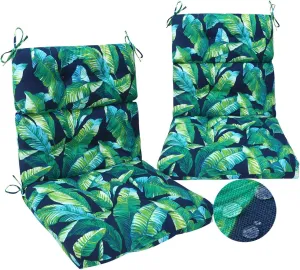 Magpie Fabrics Patio Tufted High Back Chair Cushion 2 Count, Waterproof Fade Resistant Indoor Outdoor Deep Seating Rocking Chair Swing Seat/Back Cushions - Green Lagoon Leaves