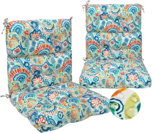 Magpie Fabrics Patio Tufted High Back Chair Cushion 2 Count, Waterproof Fade Resistant Indoor Outdoor Deep Seating Rocking Chair Swing Seat/Back Cushions - Paisley Multi
