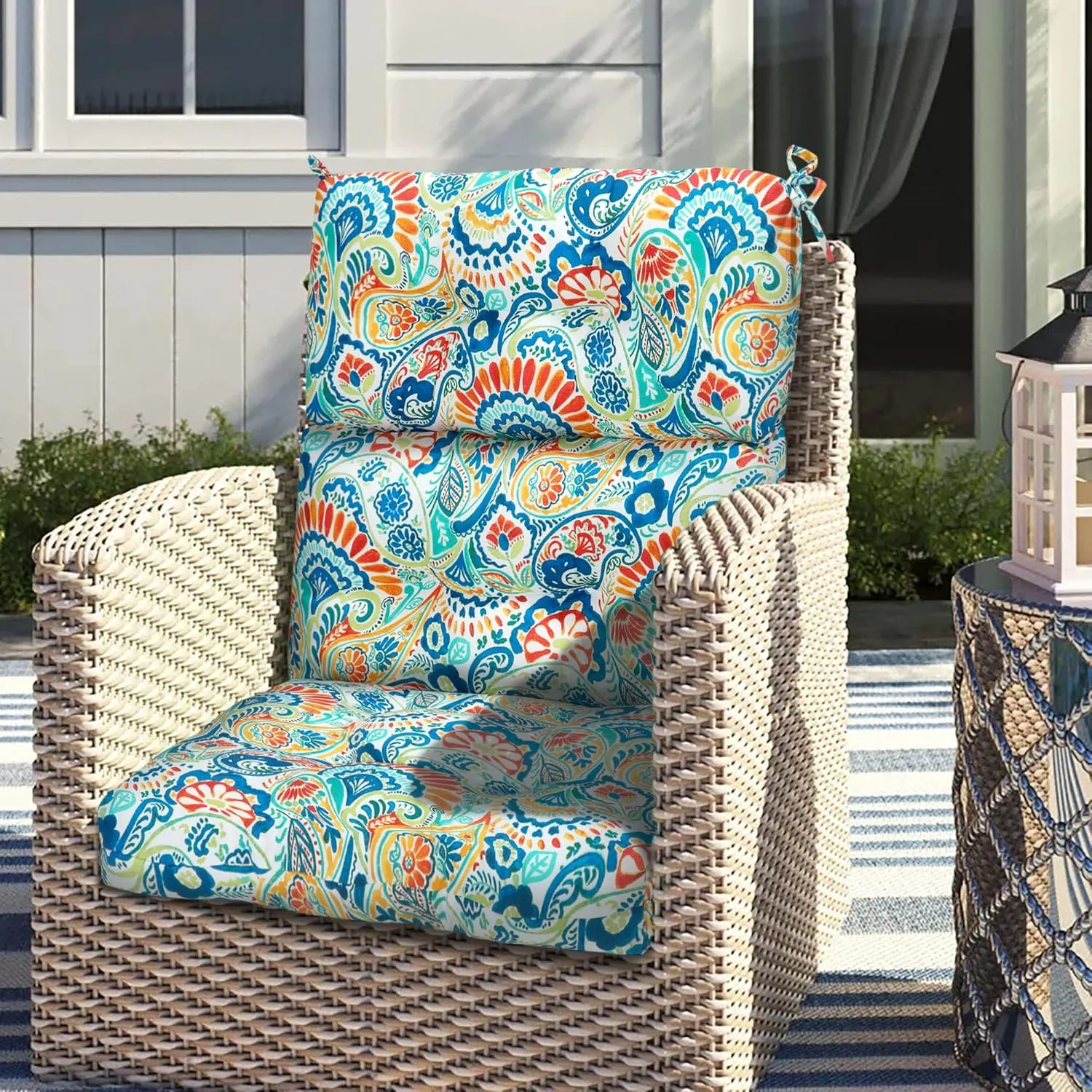 Magpie Fabrics Patio Tufted High Back Chair Cushion 2 Count, Waterproof Fade Resistant Indoor Outdoor Deep Seating Rocking Chair Swing Seat/Back Cushions - Paisley Multi