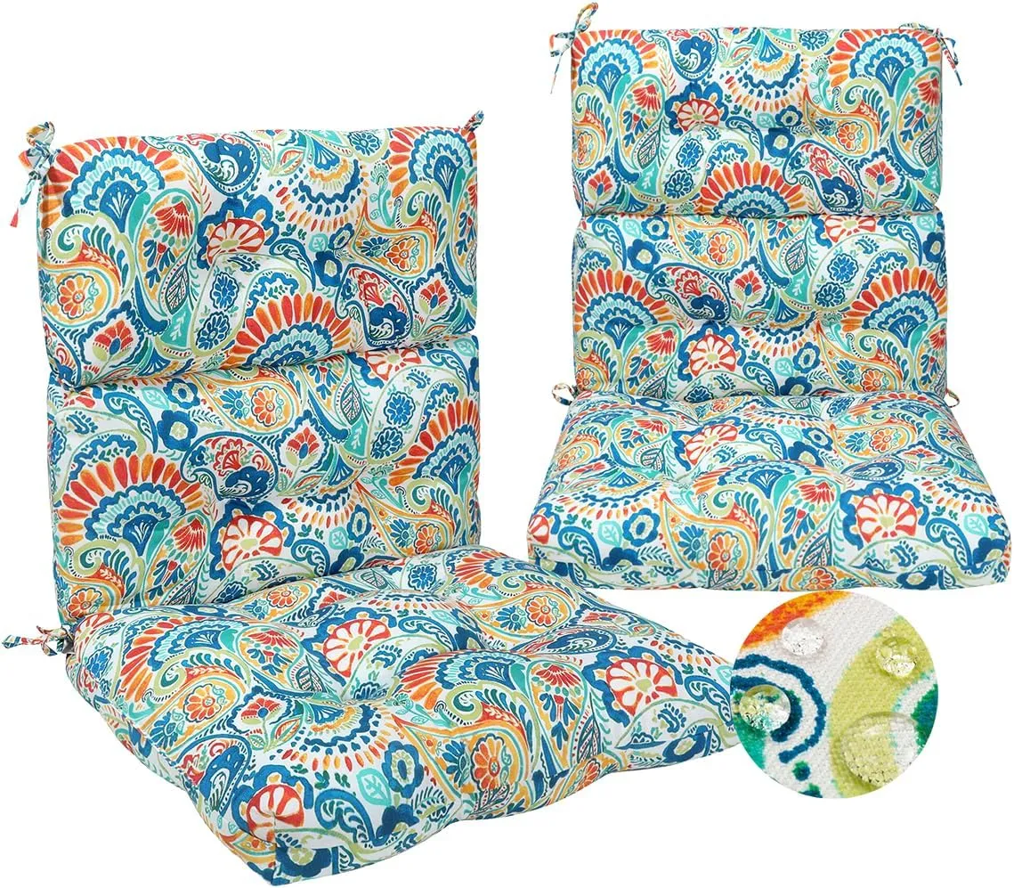 Magpie Fabrics Patio Tufted High Back Chair Cushion 2 Count, Waterproof Fade Resistant Indoor Outdoor Deep Seating Rocking Chair Swing Seat/Back Cushions - Paisley Multi