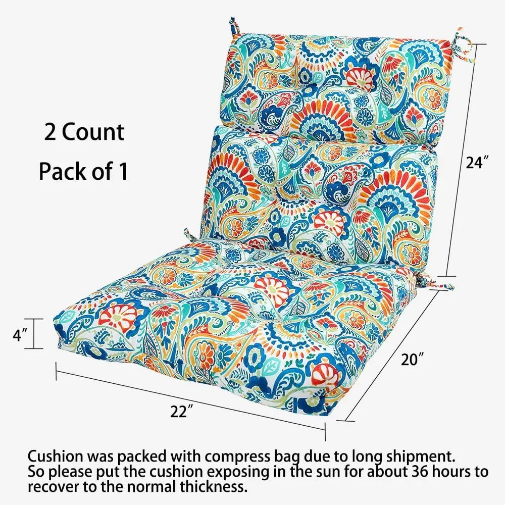 Magpie Fabrics Patio Tufted High Back Chair Cushion 2 Count, Waterproof Fade Resistant Indoor Outdoor Deep Seating Rocking Chair Swing Seat/Back Cushions - Paisley Multi
