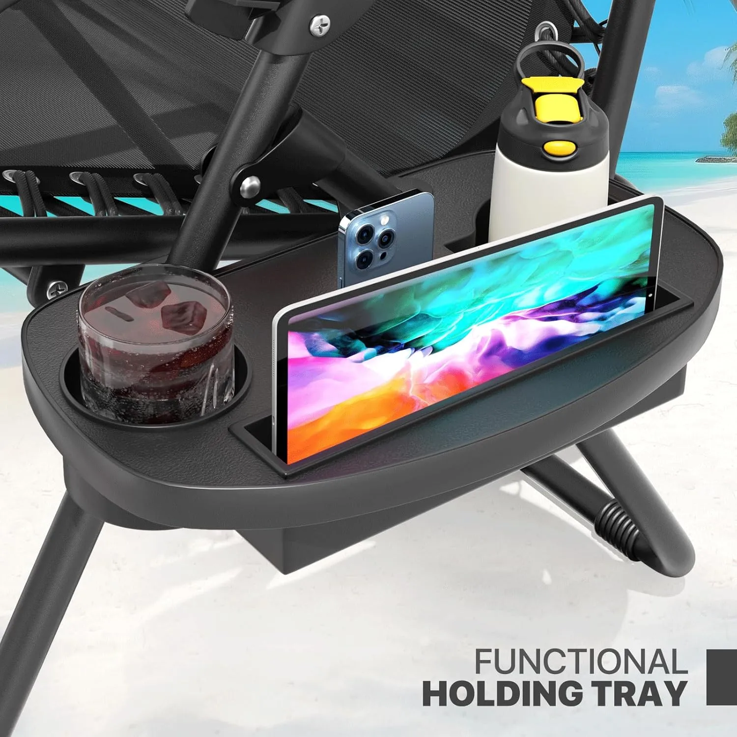 Magshion Zero Gravity Lounge Chairs Set of 2, Outdoor Patio Reclining Chair with Side Tray, Adjustable Anti-Gravity Recliners with Pillow Headrest, Folding Lounger for Lawn Camping Beach, Black