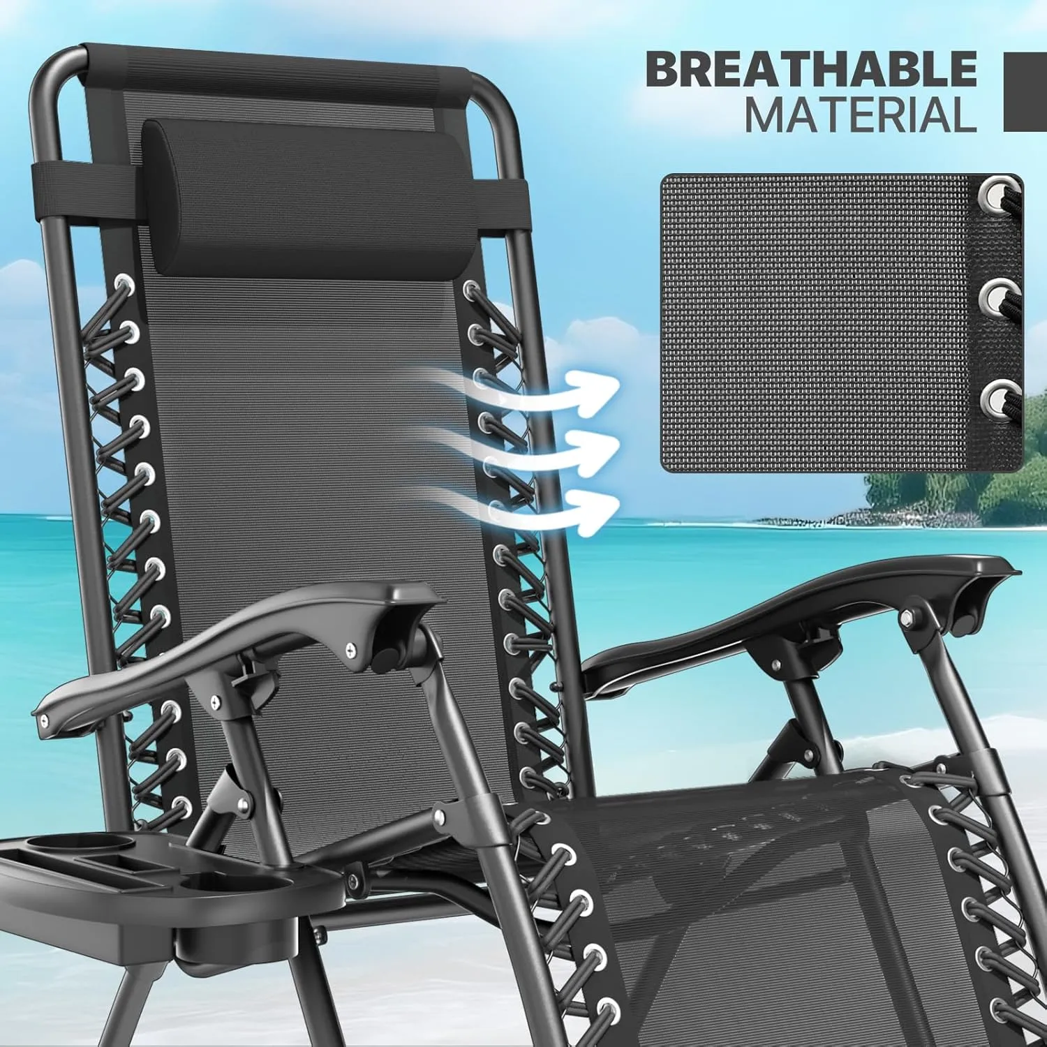 Magshion Zero Gravity Lounge Chairs Set of 2, Outdoor Patio Reclining Chair with Side Tray, Adjustable Anti-Gravity Recliners with Pillow Headrest, Folding Lounger for Lawn Camping Beach, Black