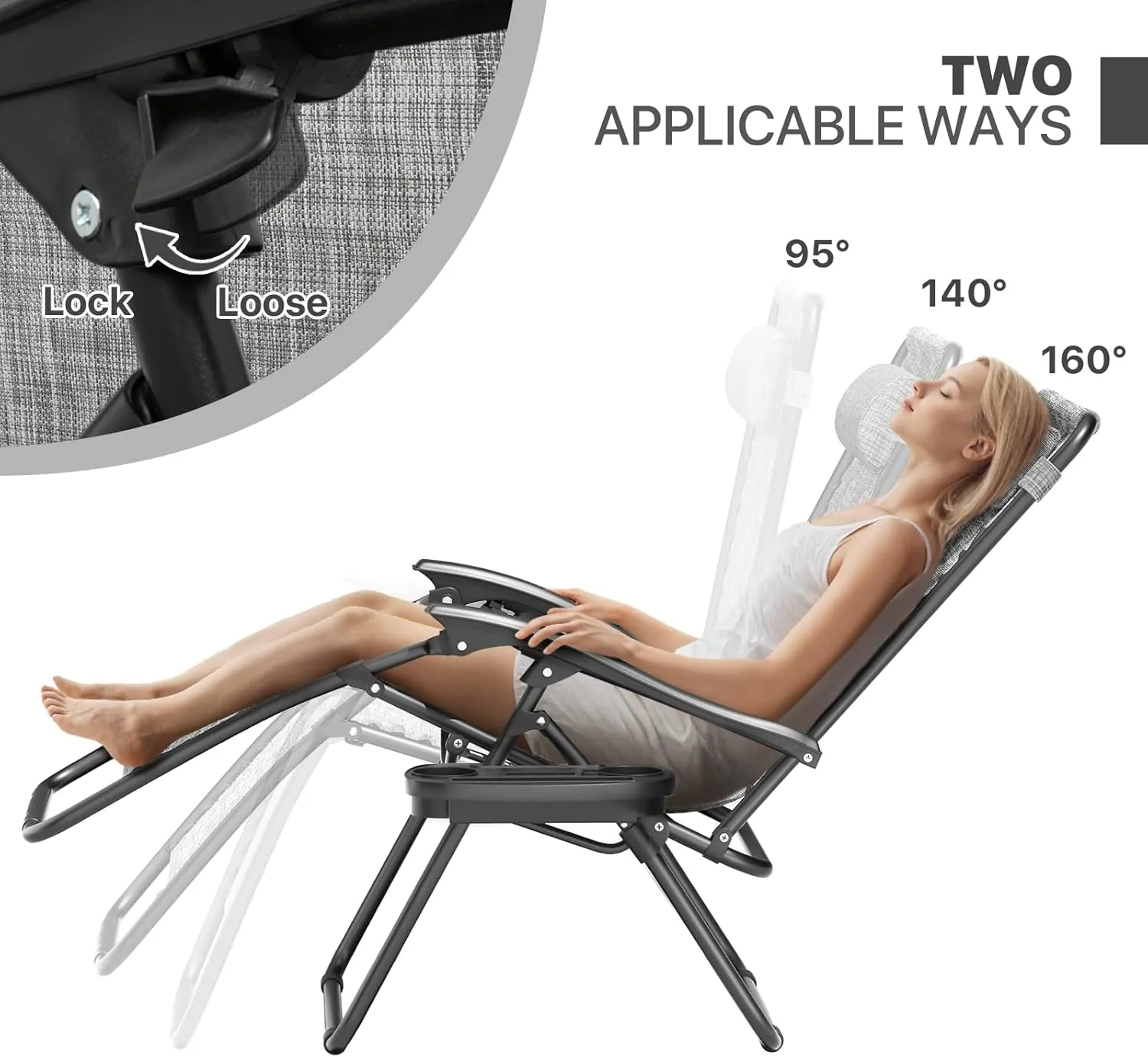Magshion Zero Gravity Lounge Chairs Set of 2, Outdoor Patio Reclining Chair with Side Tray, Adjustable Anti-Gravity Recliners with Pillow Headrest, Folding Lounger for Lawn Camping Beach, Dark Grey