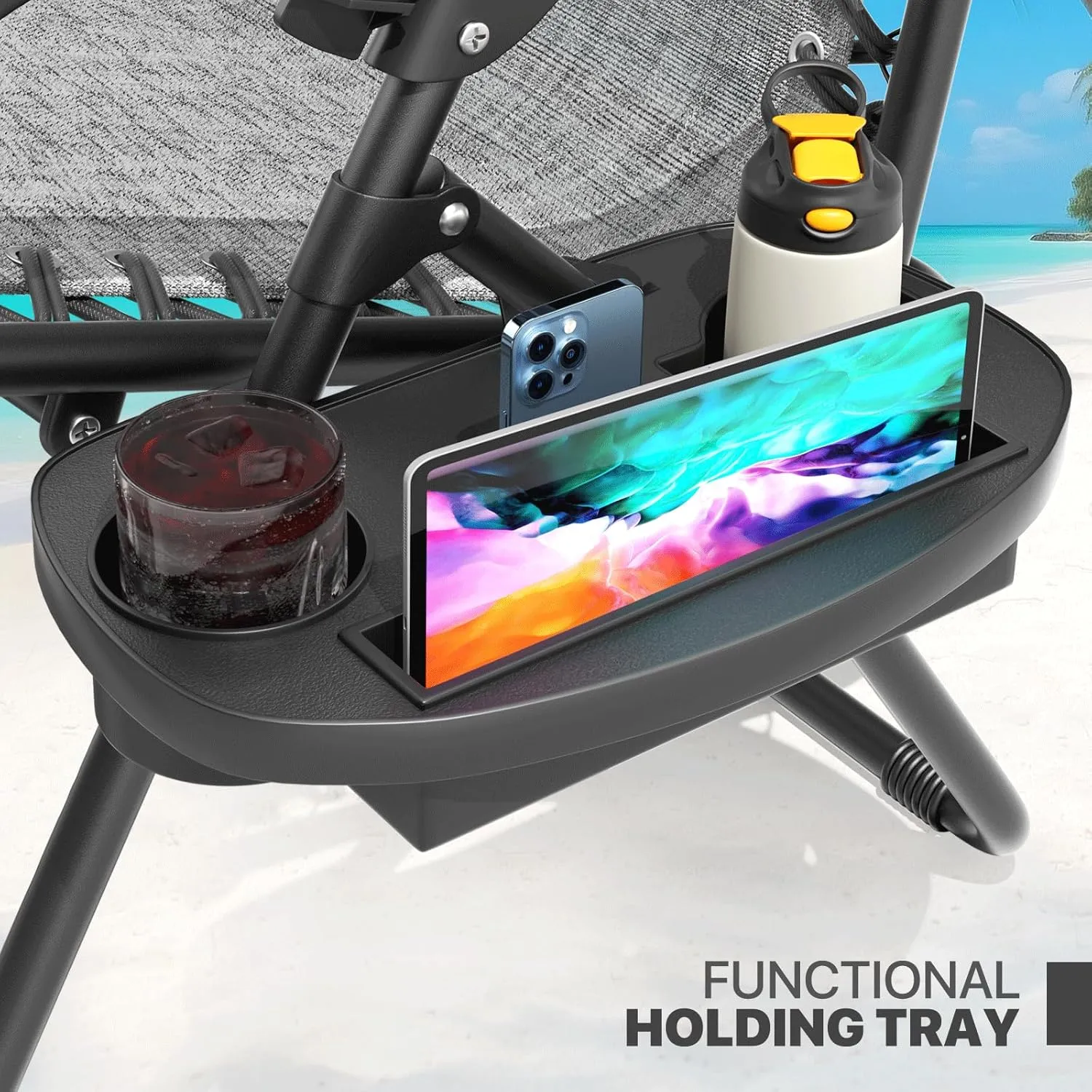 Magshion Zero Gravity Lounge Chairs Set of 2, Outdoor Patio Reclining Chair with Side Tray, Adjustable Anti-Gravity Recliners with Pillow Headrest, Folding Lounger for Lawn Camping Beach, Dark Grey