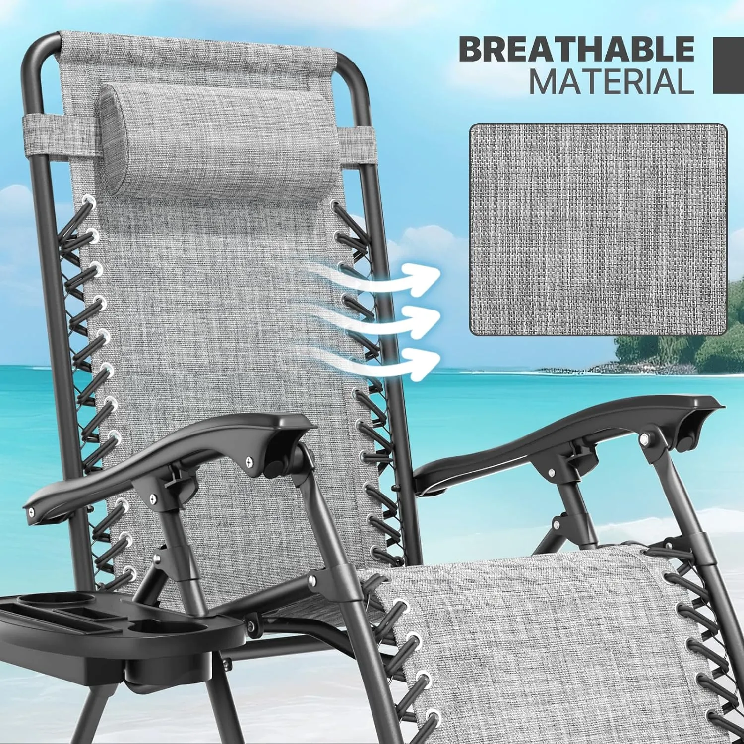 Magshion Zero Gravity Lounge Chairs Set of 2, Outdoor Patio Reclining Chair with Side Tray, Adjustable Anti-Gravity Recliners with Pillow Headrest, Folding Lounger for Lawn Camping Beach, Dark Grey