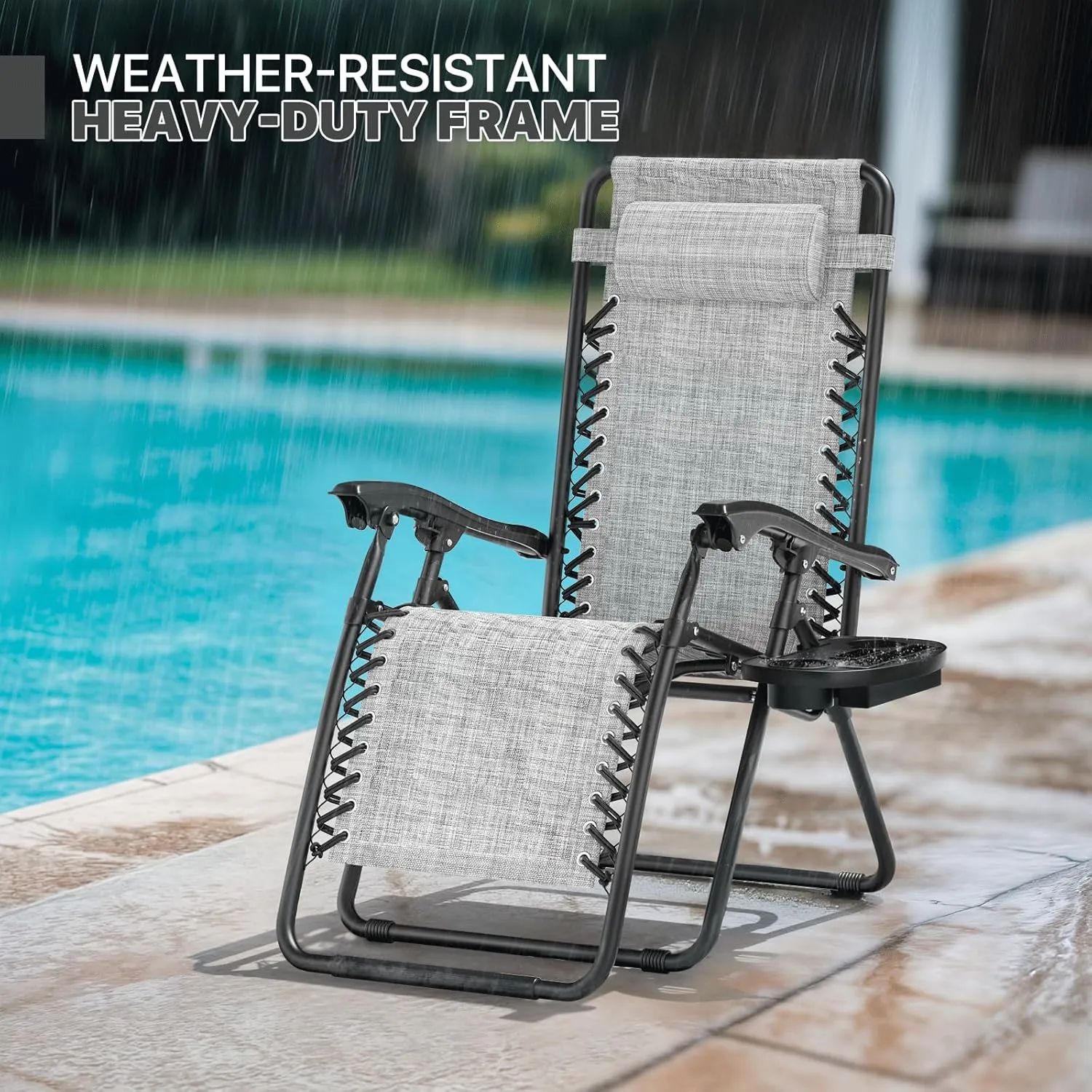 Magshion Zero Gravity Lounge Chairs Set of 2, Outdoor Patio Reclining Chair with Side Tray, Adjustable Anti-Gravity Recliners with Pillow Headrest, Folding Lounger for Lawn Camping Beach, Dark Grey