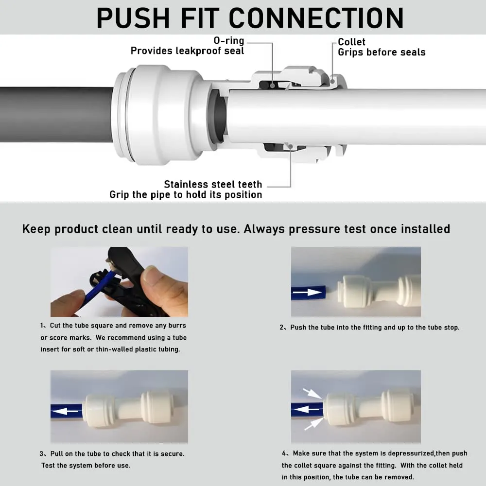 Malida Water Purifier Straight Union Connector,Equal 1/4inch OD Tube Quick Push to Connect Plastic Plumbing Fitting,for RO/DI Water Filter System.(pack of 100)