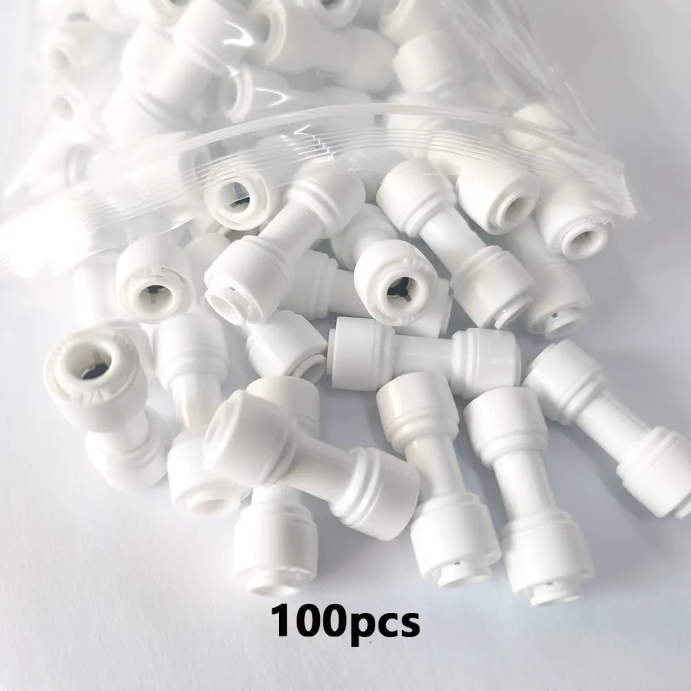 Malida Water Purifier Straight Union Connector,Equal 1/4inch OD Tube Quick Push to Connect Plastic Plumbing Fitting,for RO/DI Water Filter System.(pack of 100)