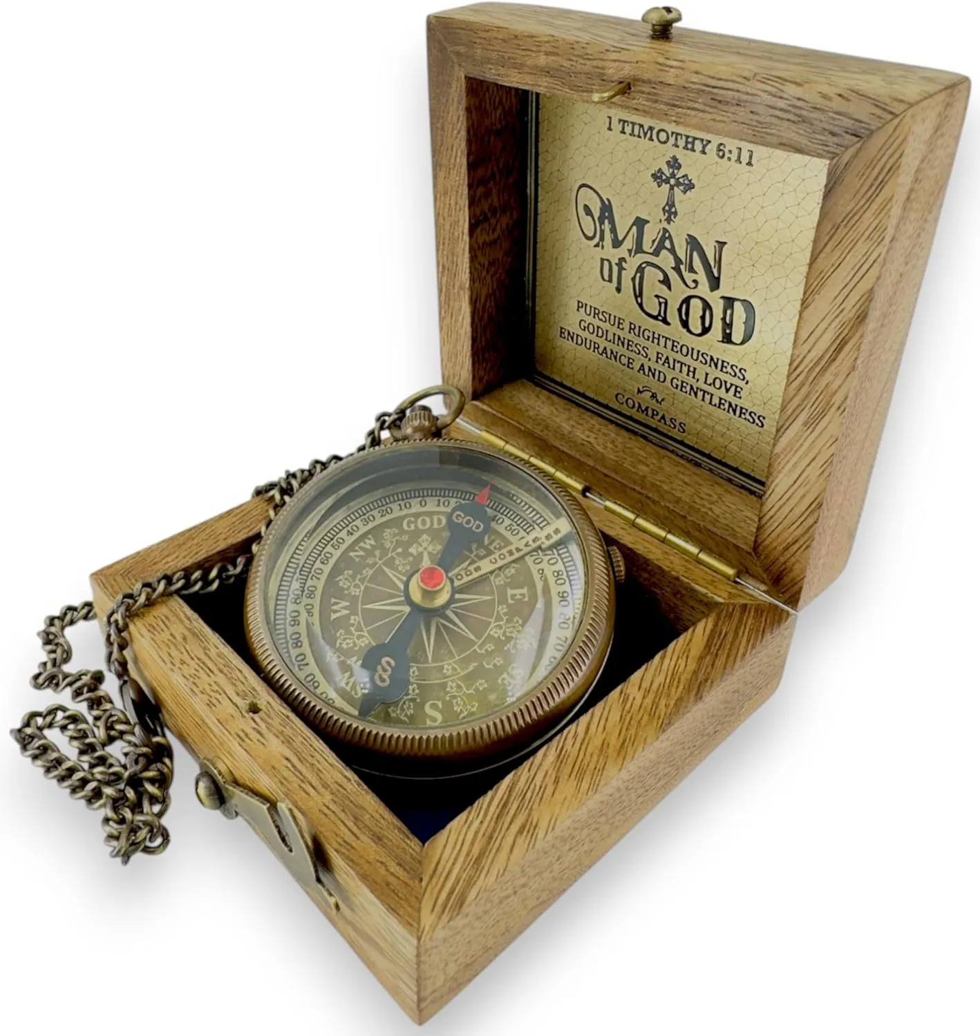 Man of God Engraved Brass Compass – Christian Gift for Men & Boys, Religious Inspirational Quote, Baptism, Communion & Graduation Gift, Camping Navigation Compass