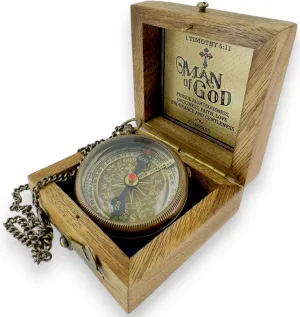 Man of God Engraved Brass Compass – Christian Gift for Men & Boys, Religious Inspirational Quote, Baptism, Communion & Graduation Gift, Camping Navigation Compass