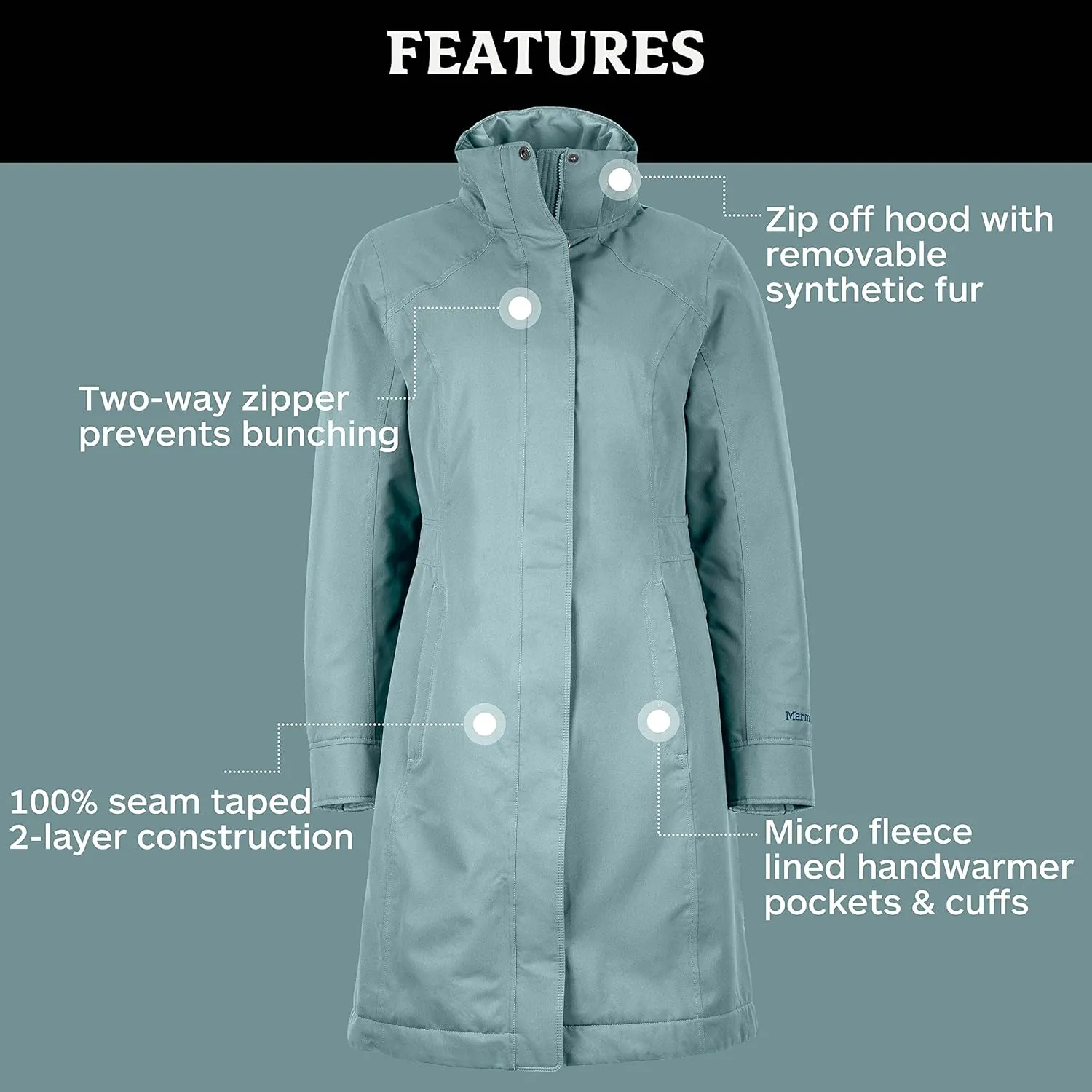 MARMOT Women's Chelsea Waterproof Down Rain Coat, Fill Power 700