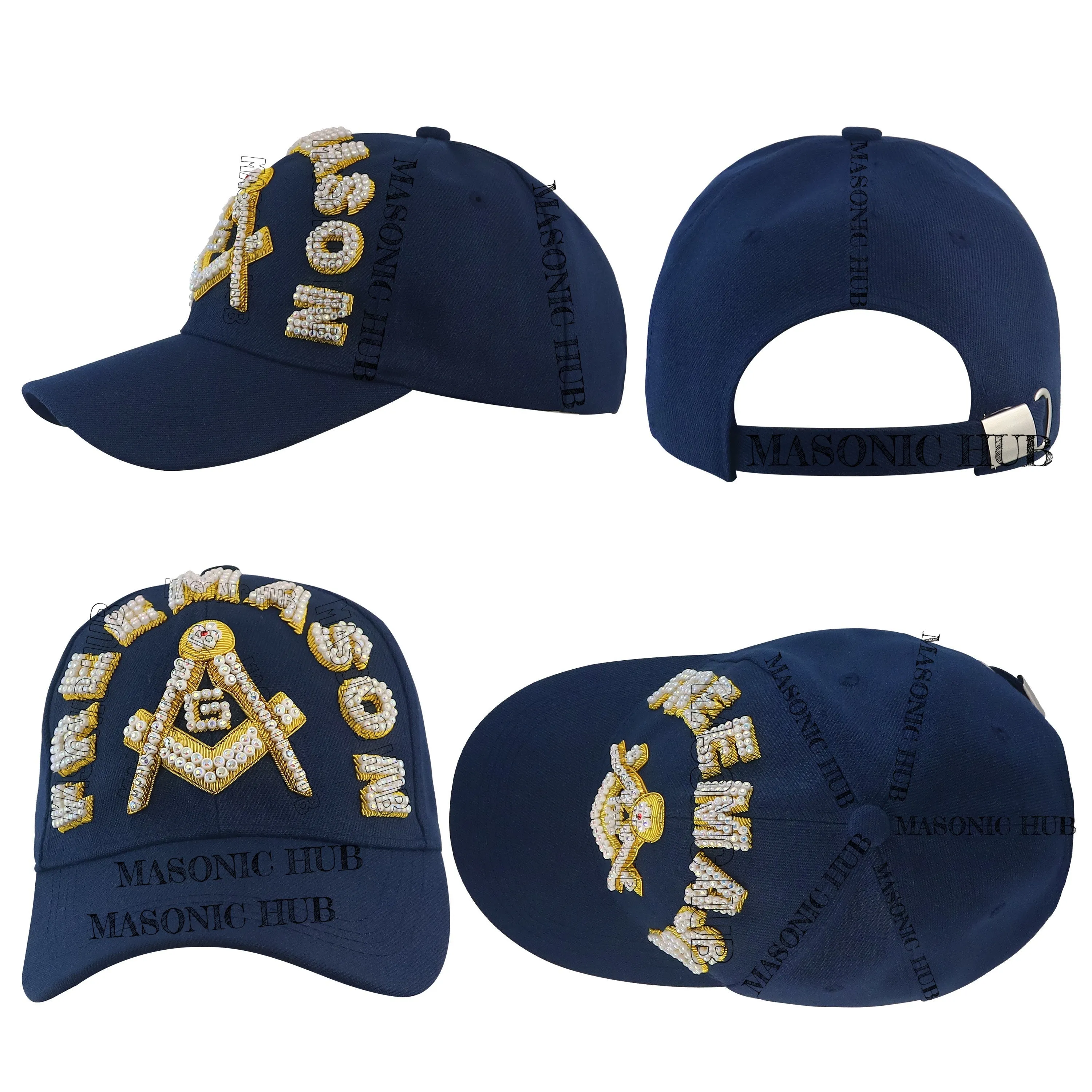 Masonic Freemason Navy Blue Handmade Cap – Bullion Embroidered Compass & Square